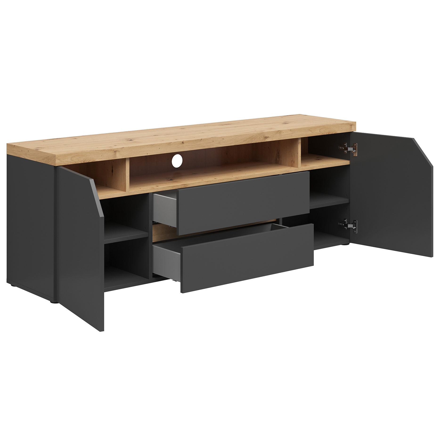 Lowboard - graphit - Artisan Eiche - Softclose - 160 cm