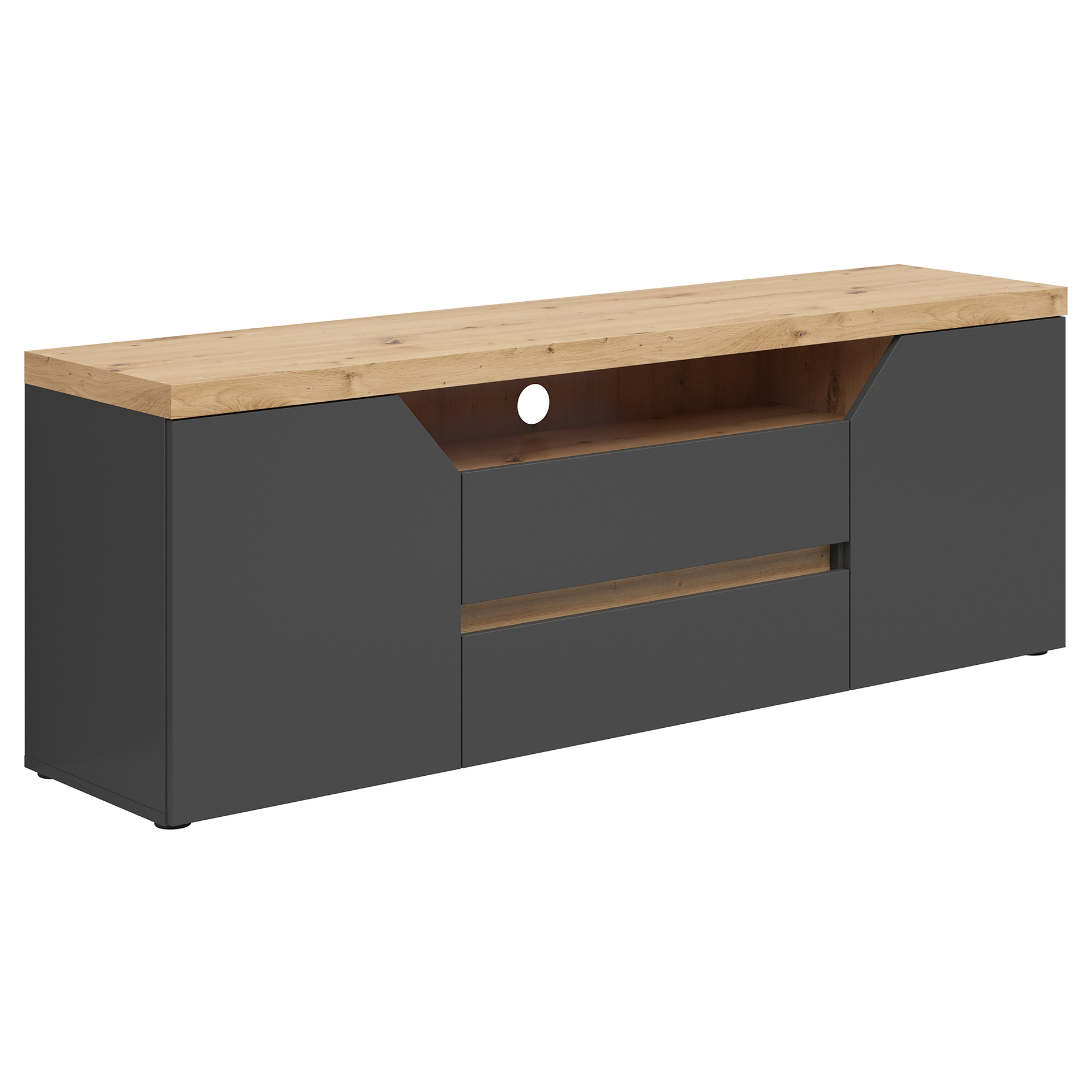 Lowboard - graphit - Artisan Eiche - Softclose - 160 cm