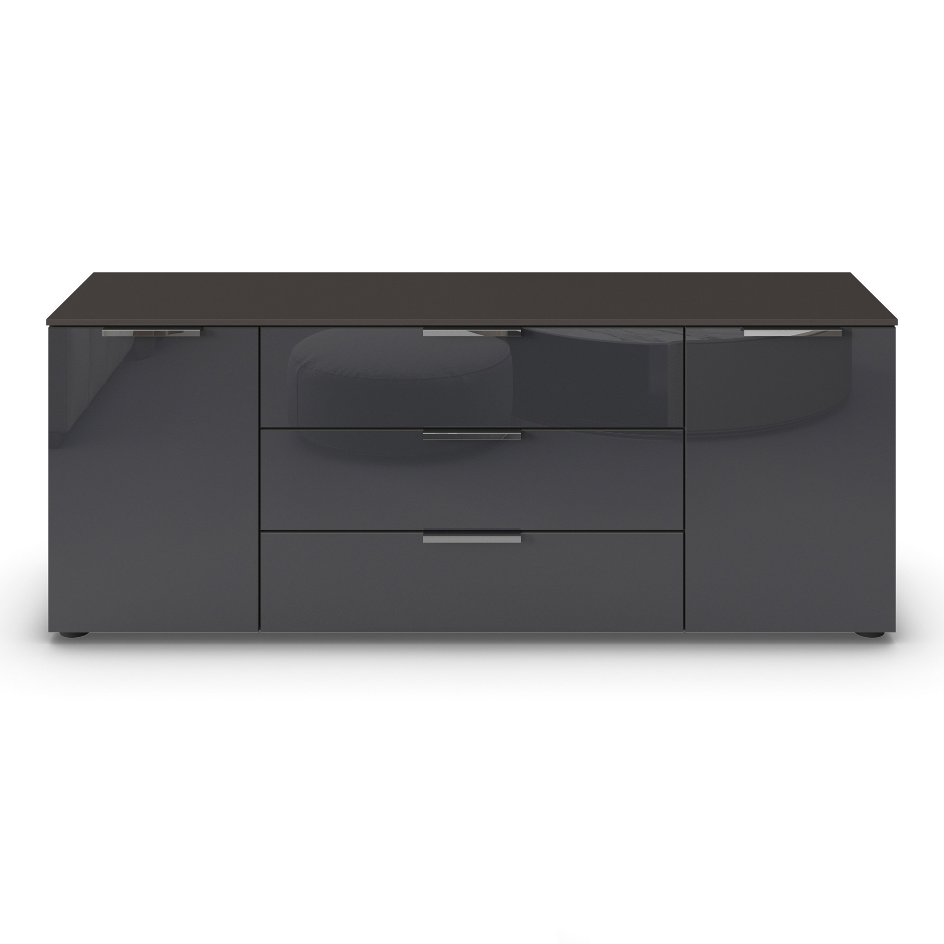 Lowboard - graphit - Basalt - Glasfront - Chromgriffe - 160 cm