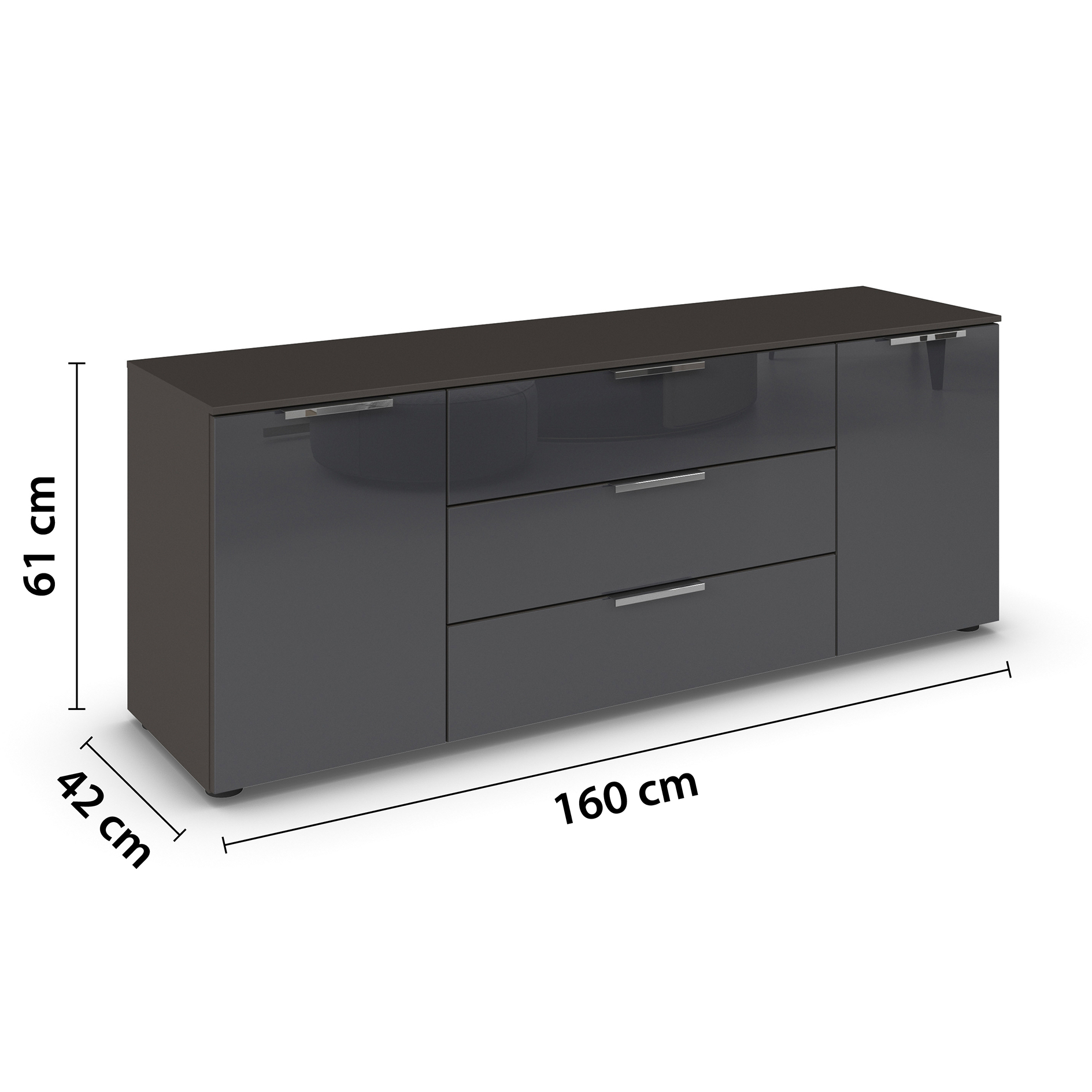 Lowboard - graphit - Basalt - Glasfront - Chromgriffe - 160 cm