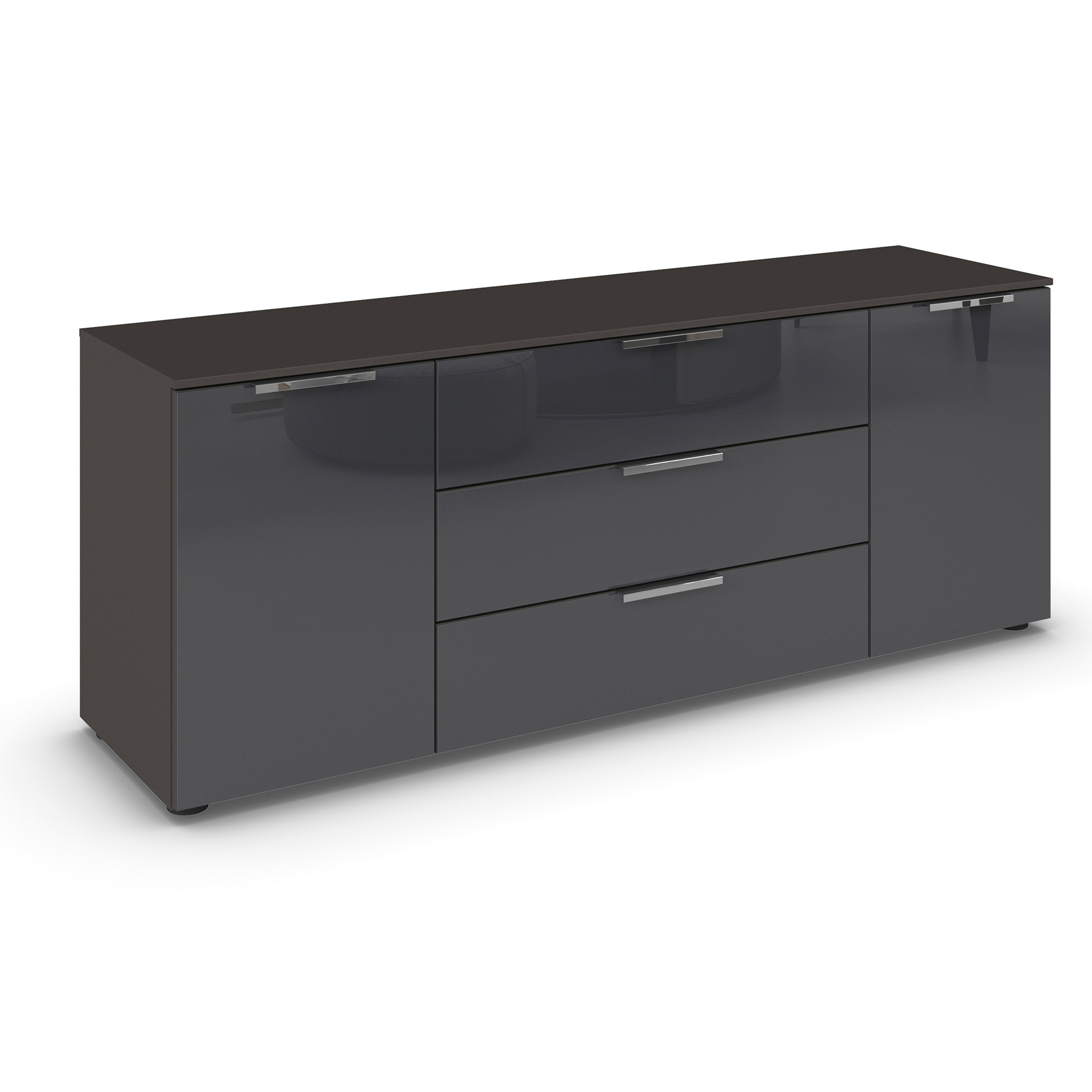 Lowboard - graphit - Basalt - Glasfront - Chromgriffe - 160 cm