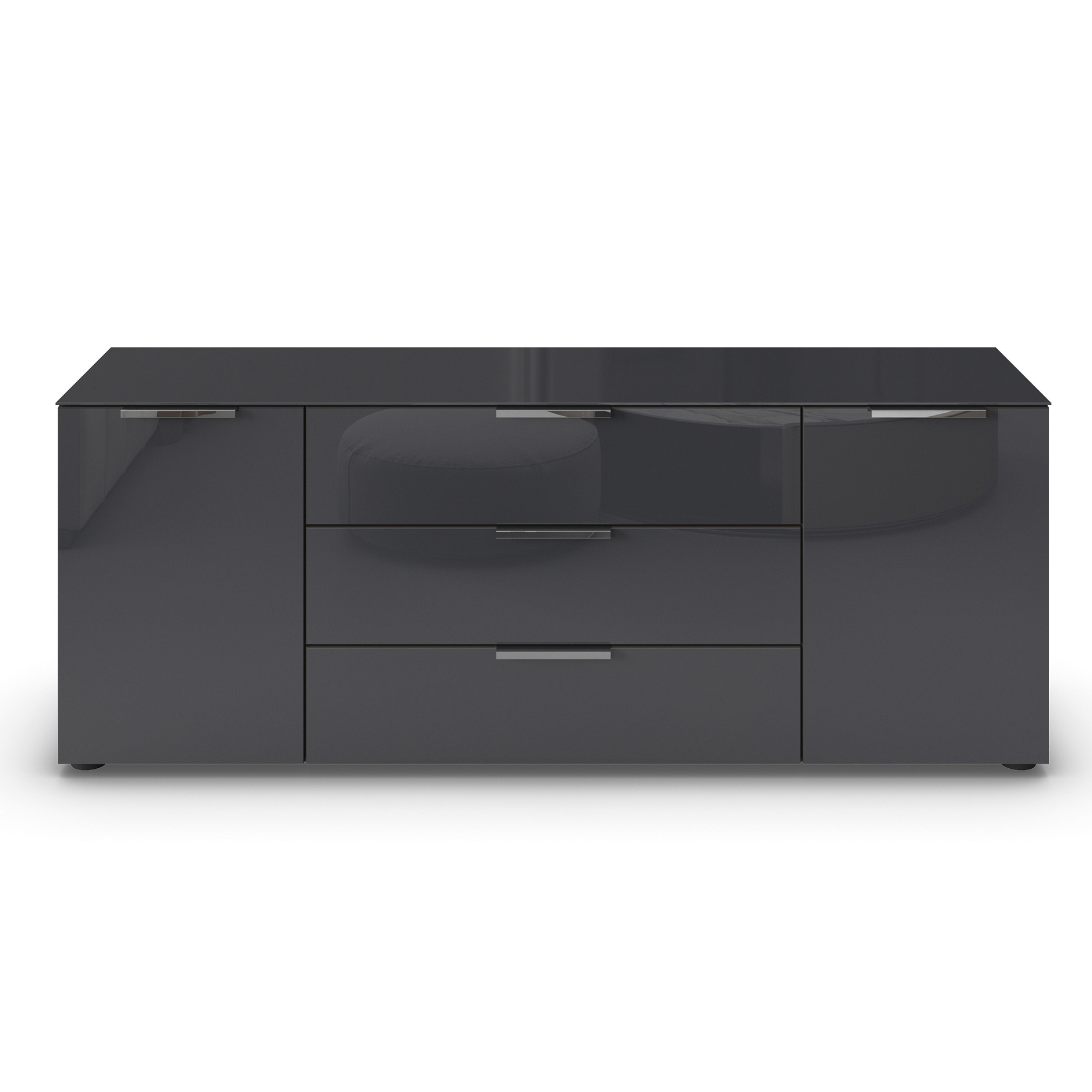 Lowboard - graphit - Basalt - Glasfront - Glas-Oberboden - Chromgriffe - 160 cm