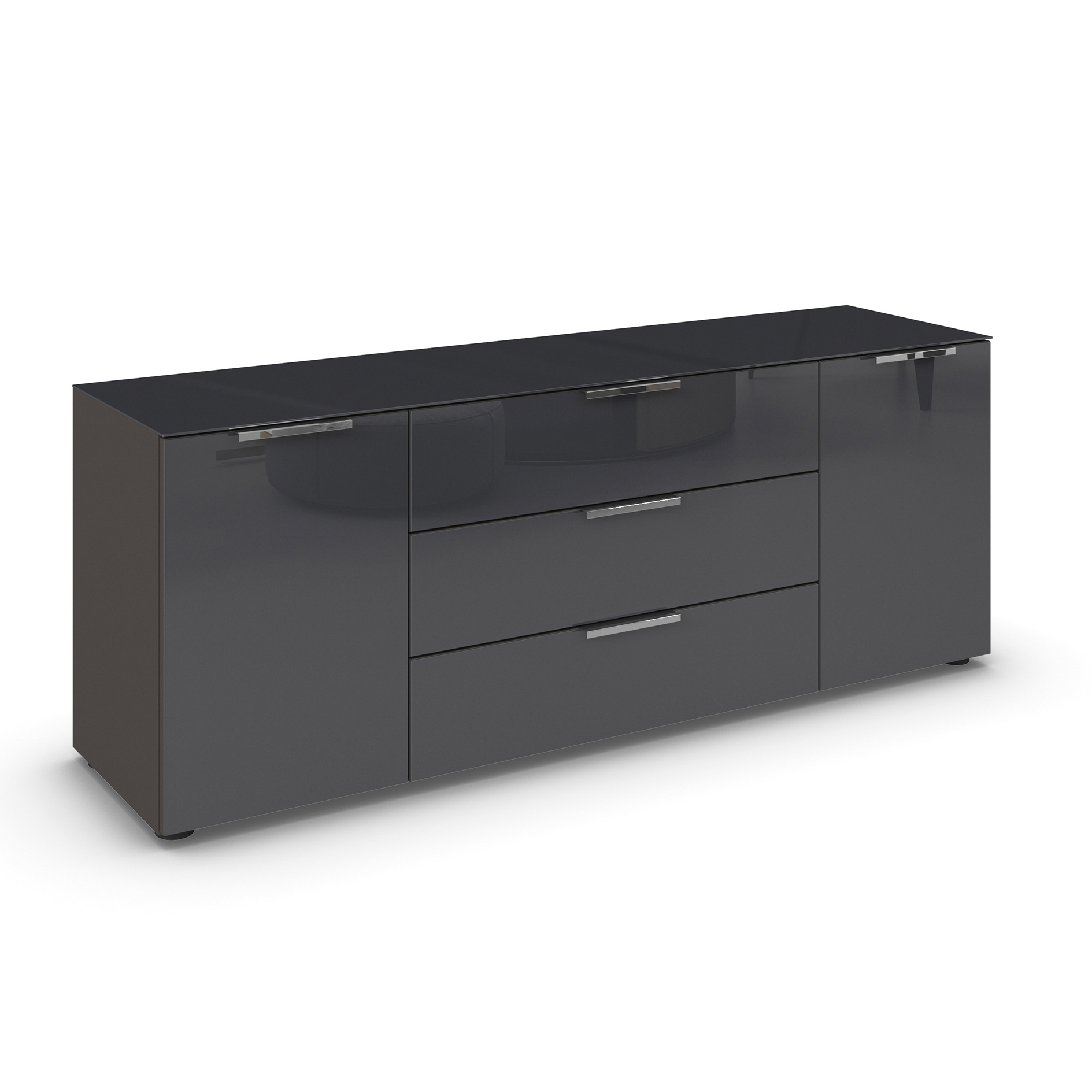 Lowboard - graphit - Basalt - Glasfront - Glas-Oberboden - Chromgriffe - 160 cm