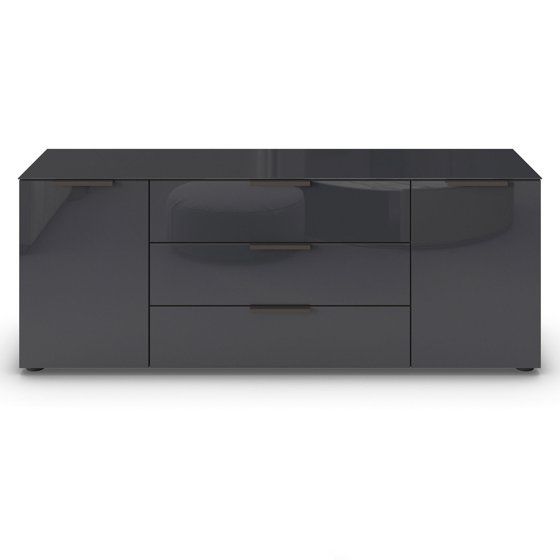 Lowboard - graphit - Basalt - Glasfront - Glas-Oberboden - Graphitgriffe - 160 cm