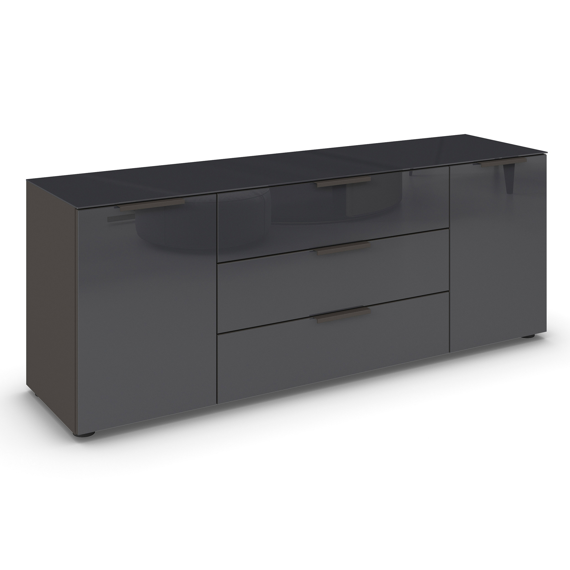 Lowboard - graphit - Basalt - Glasfront - Glas-Oberboden - Graphitgriffe - 160 cm