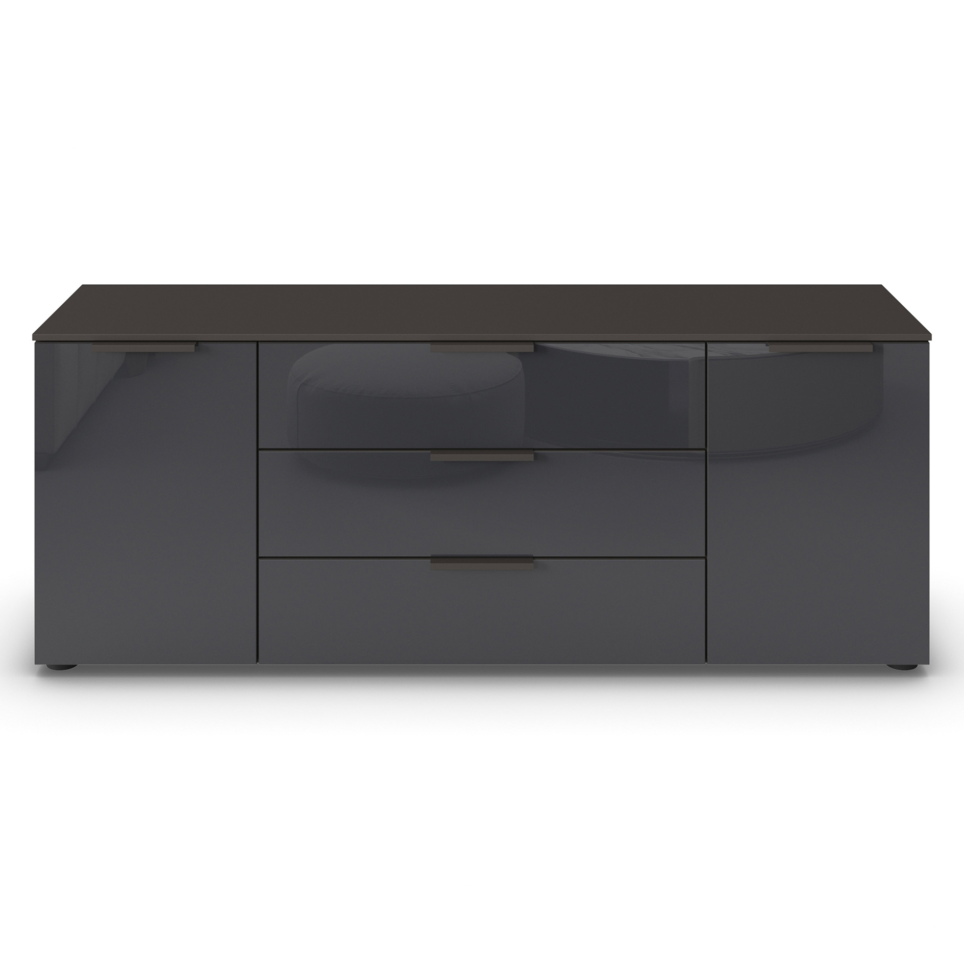 Lowboard - graphit - Basalt - Glasfront - Graphitgriffe - 160 cm