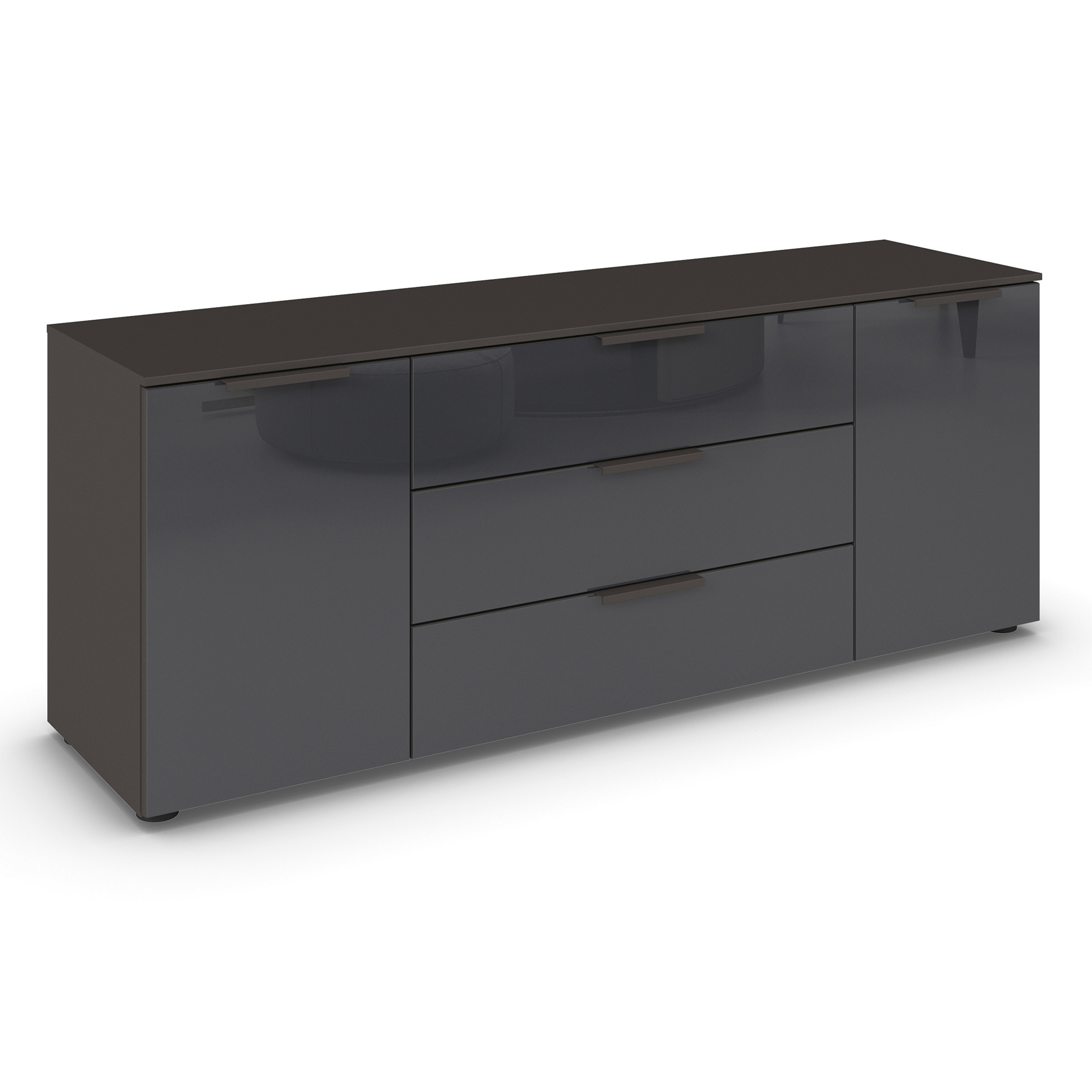 Lowboard - graphit - Basalt - Glasfront - Graphitgriffe - 160 cm