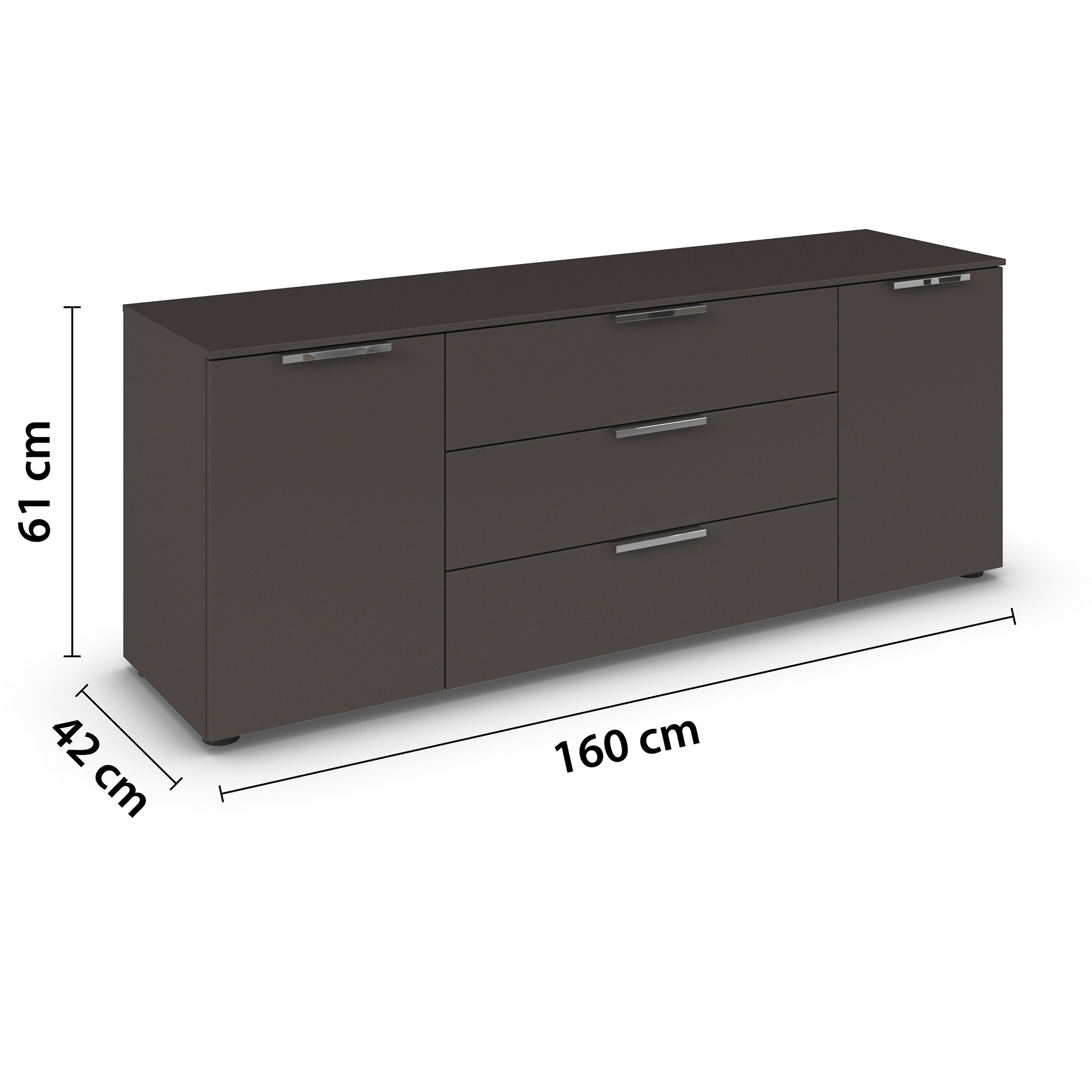 Lowboard - graphit - Chromgriffe - 160 cm
