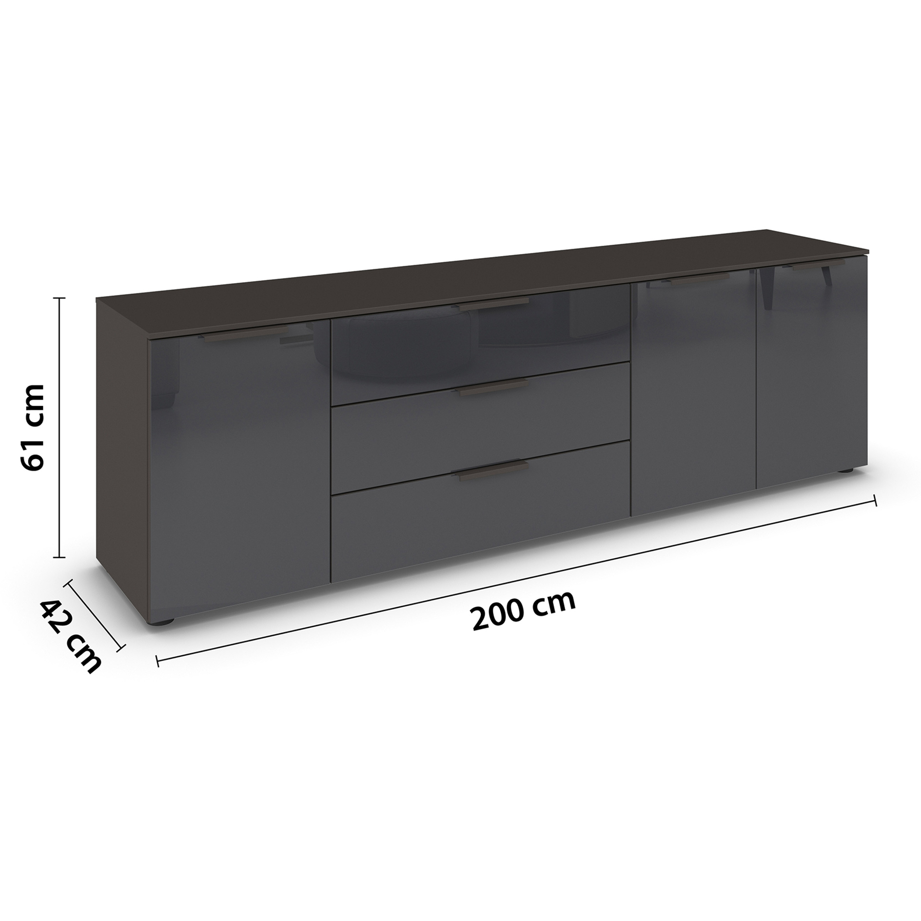 Lowboard - graphit - Glas basalt - 199 cm