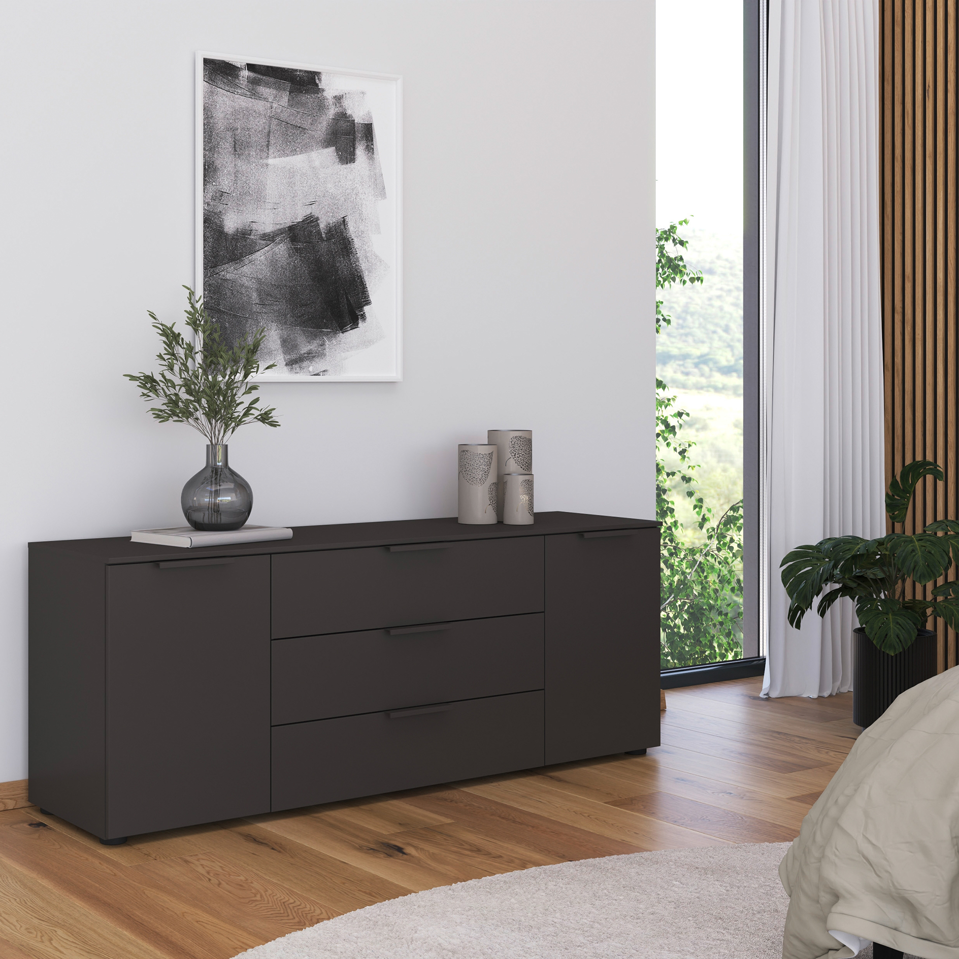 Lowboard - graphit - Graphitgriffe - 160 cm
