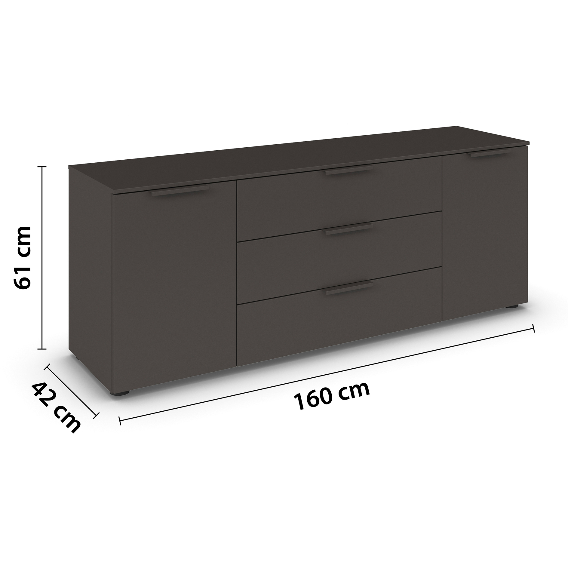 Lowboard - graphit - Graphitgriffe - 160 cm
