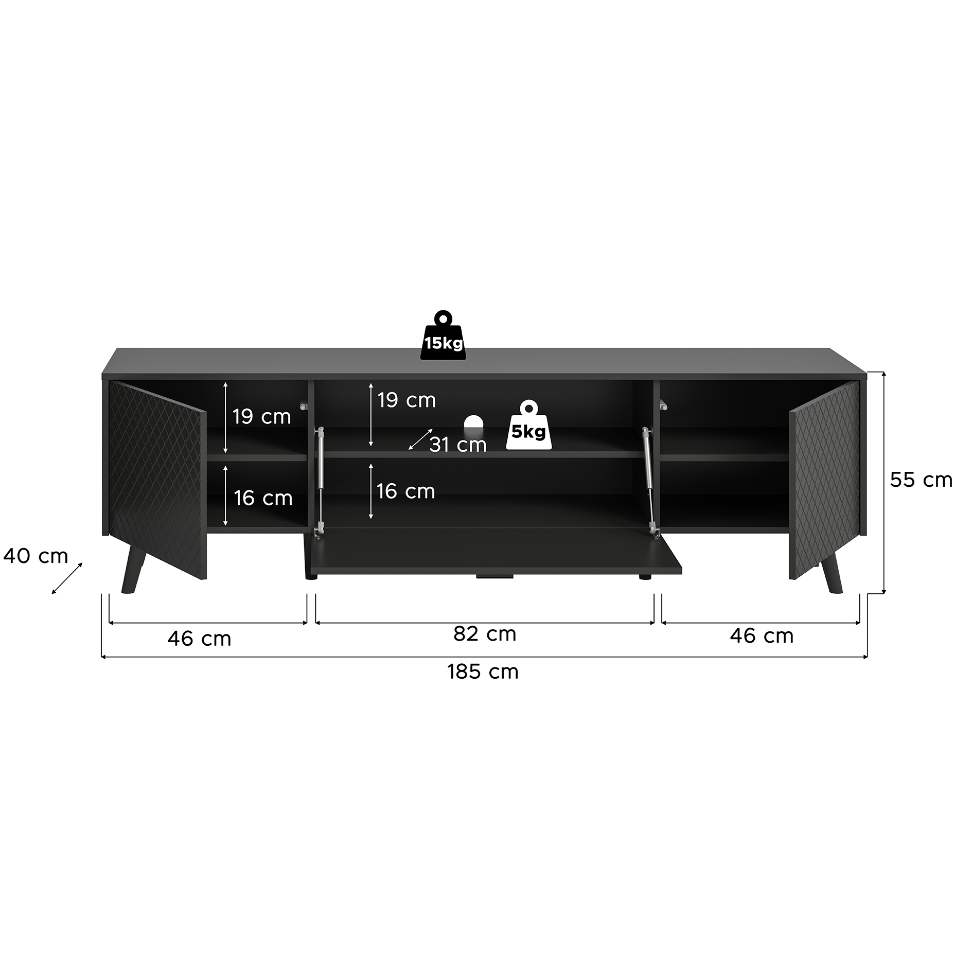 Lowboard LINEA - grau matt - 185 cm breit