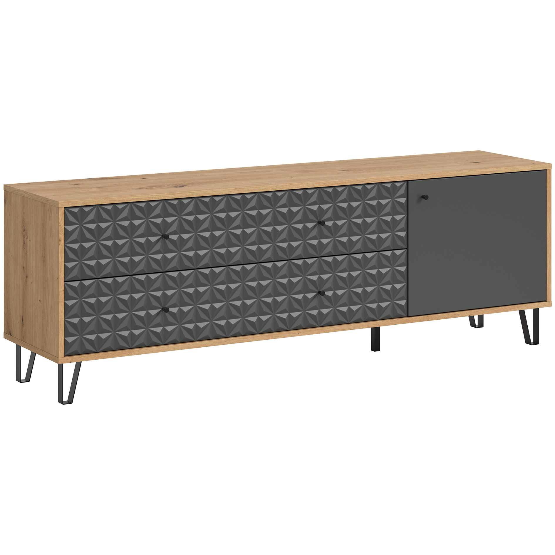 Lowboard PRISMA - Artisan Oak - anthrazit - 2 Schubkästen - 164 cm