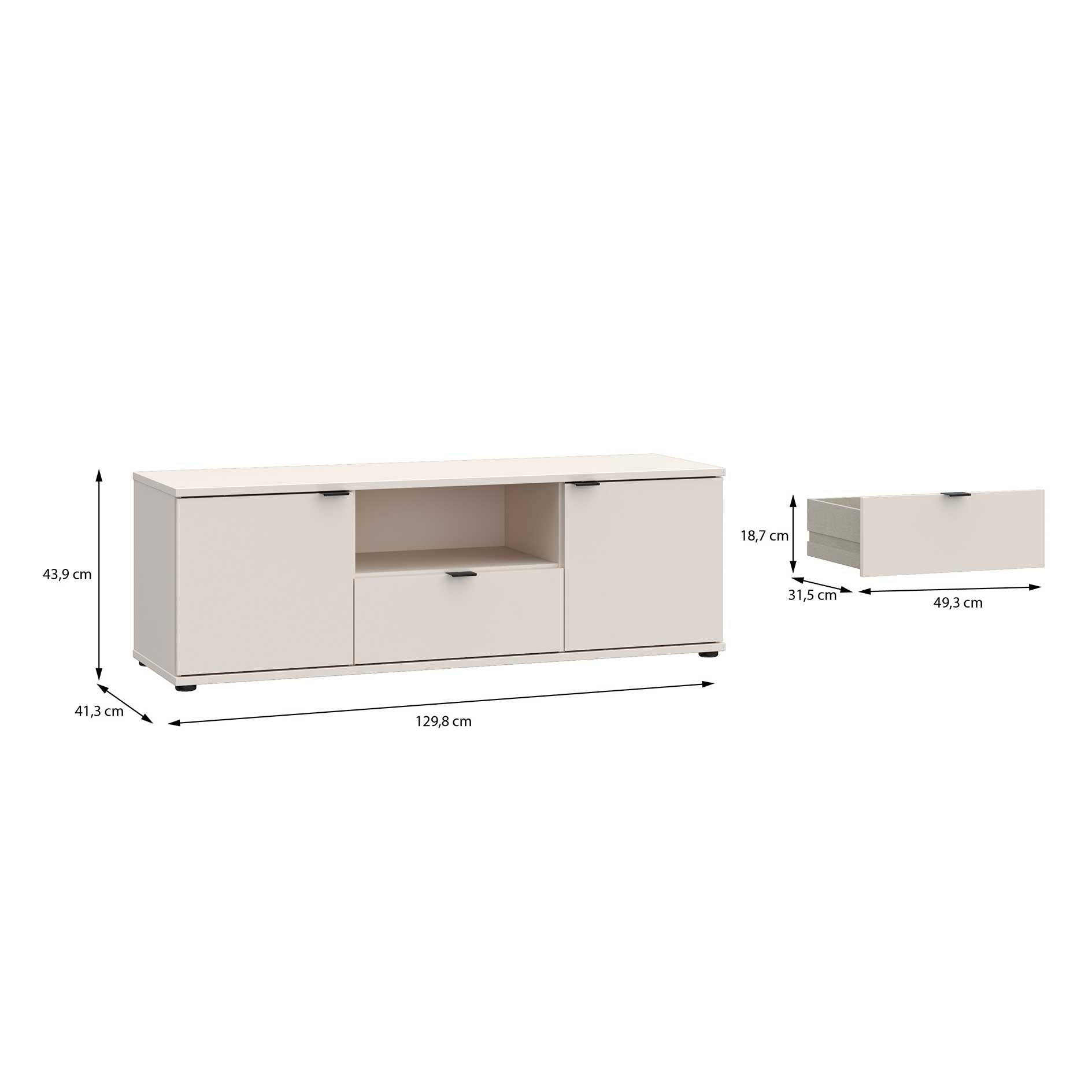 Lowboard - sand - 2 Türen - ein Schubkasten - 130 cm