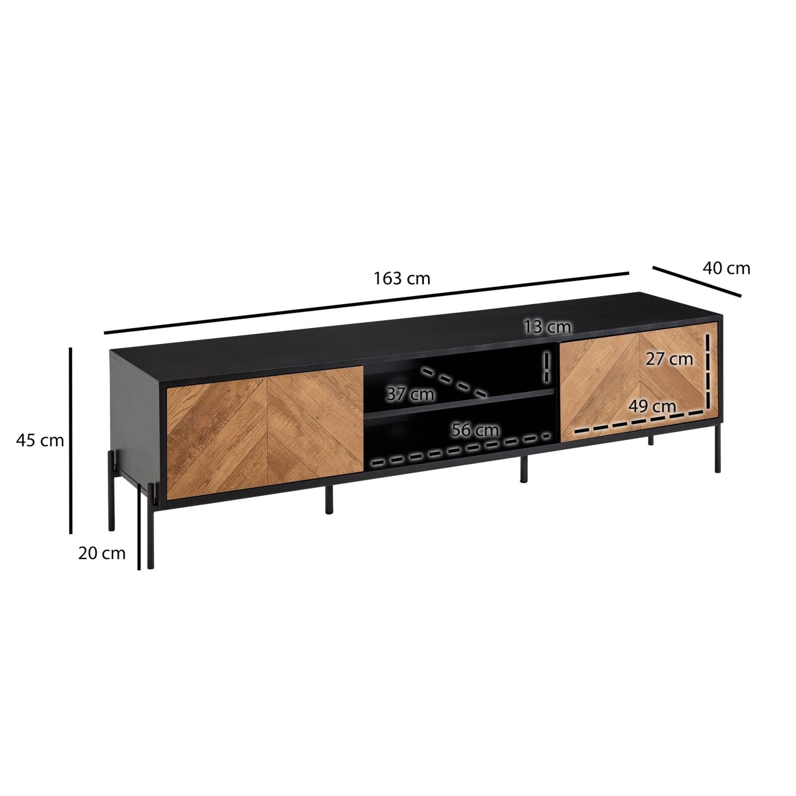 Lowboard - schwarz - 163 cm breit