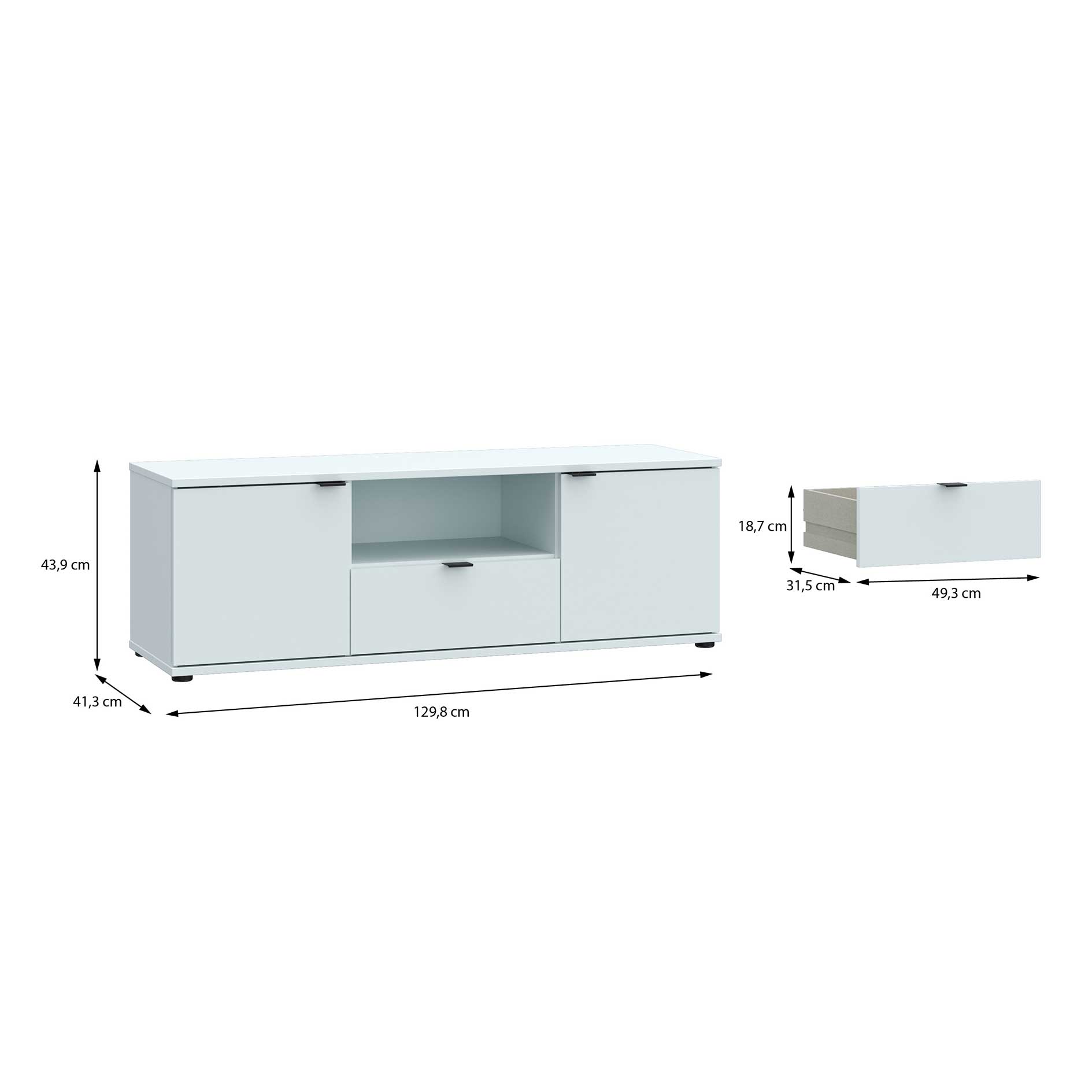 Lowboard - secret grey - 2 Türen - ein Schubkasten - 130 cm