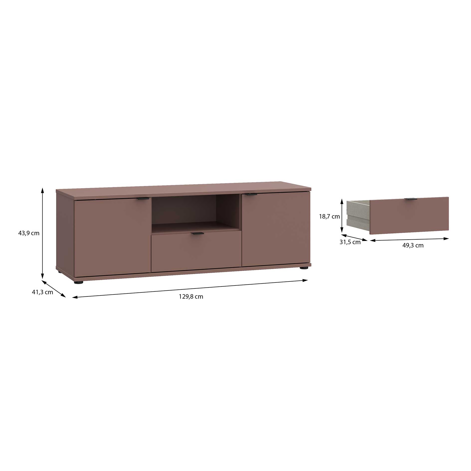 Lowboard - terrakotta - 2 Türen - ein Schubkasten - 130 cm