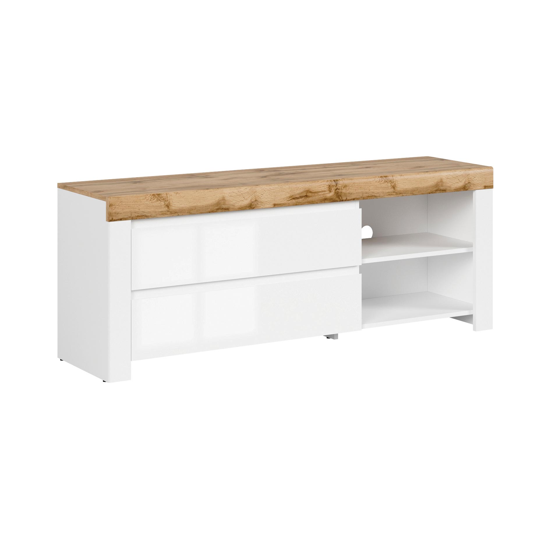 Lowboard - weiß Hochglanz-Wotan Eiche - 156 cm breit