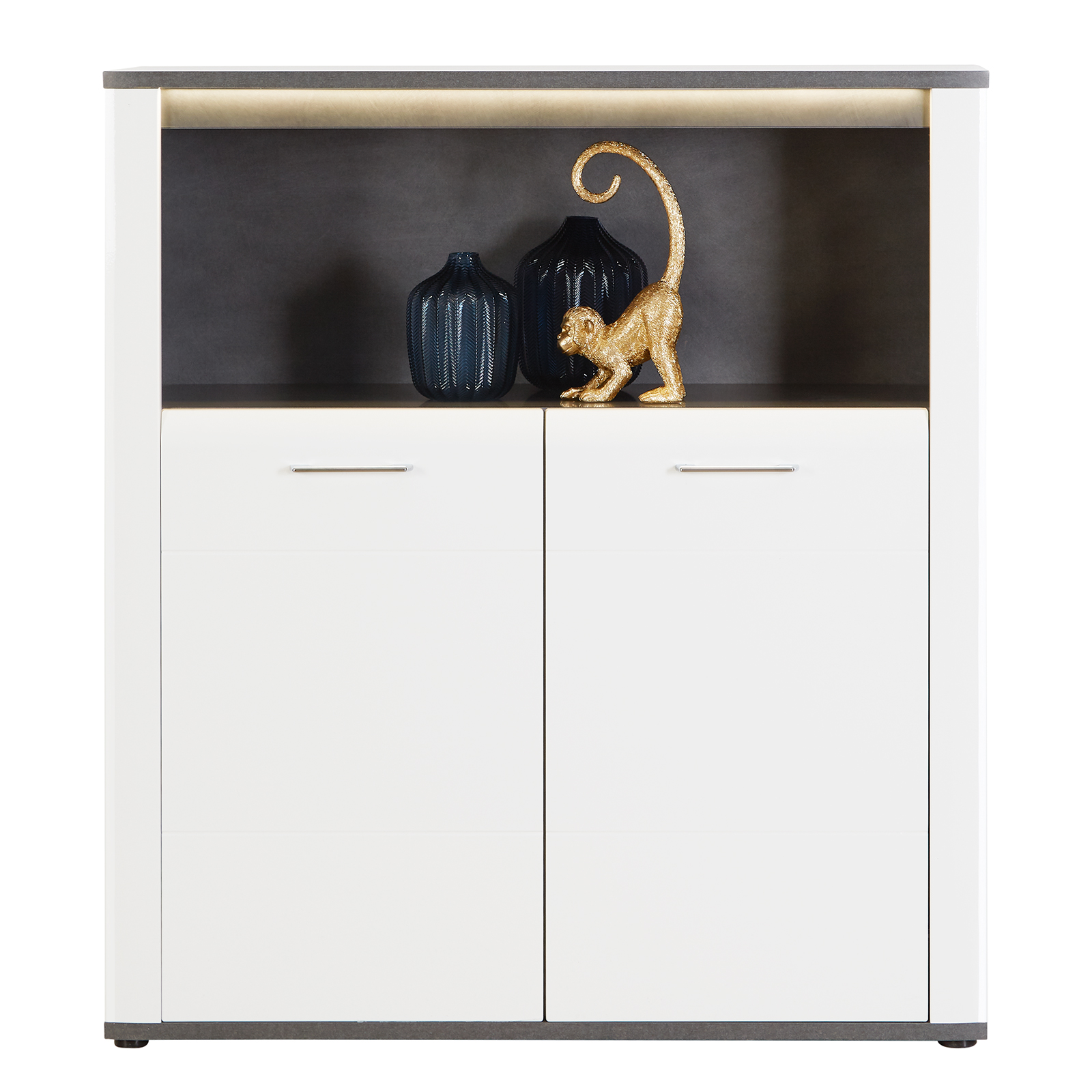 Luca Bessoni Highboard - weiß Hochglanz - Matera dunkel - 109 cm