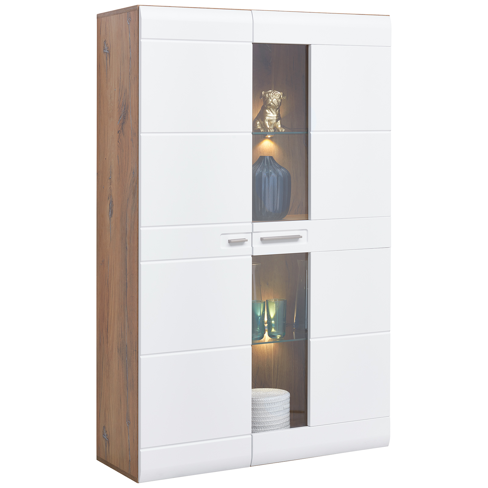 Luca Bessoni Highboardvitrine - weiß-Flagstaff Eiche - 95 cm