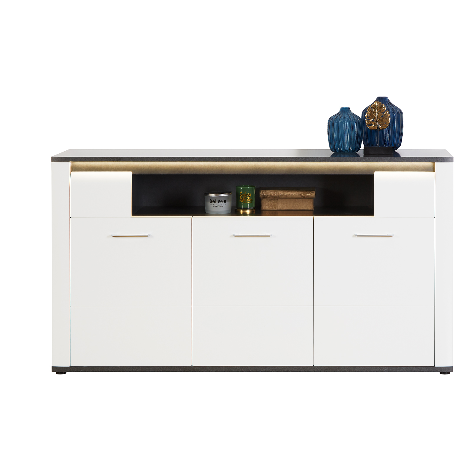 Luca Bessoni Sideboard - weiß Hochglanz - Matera dunkel - 156 cm
