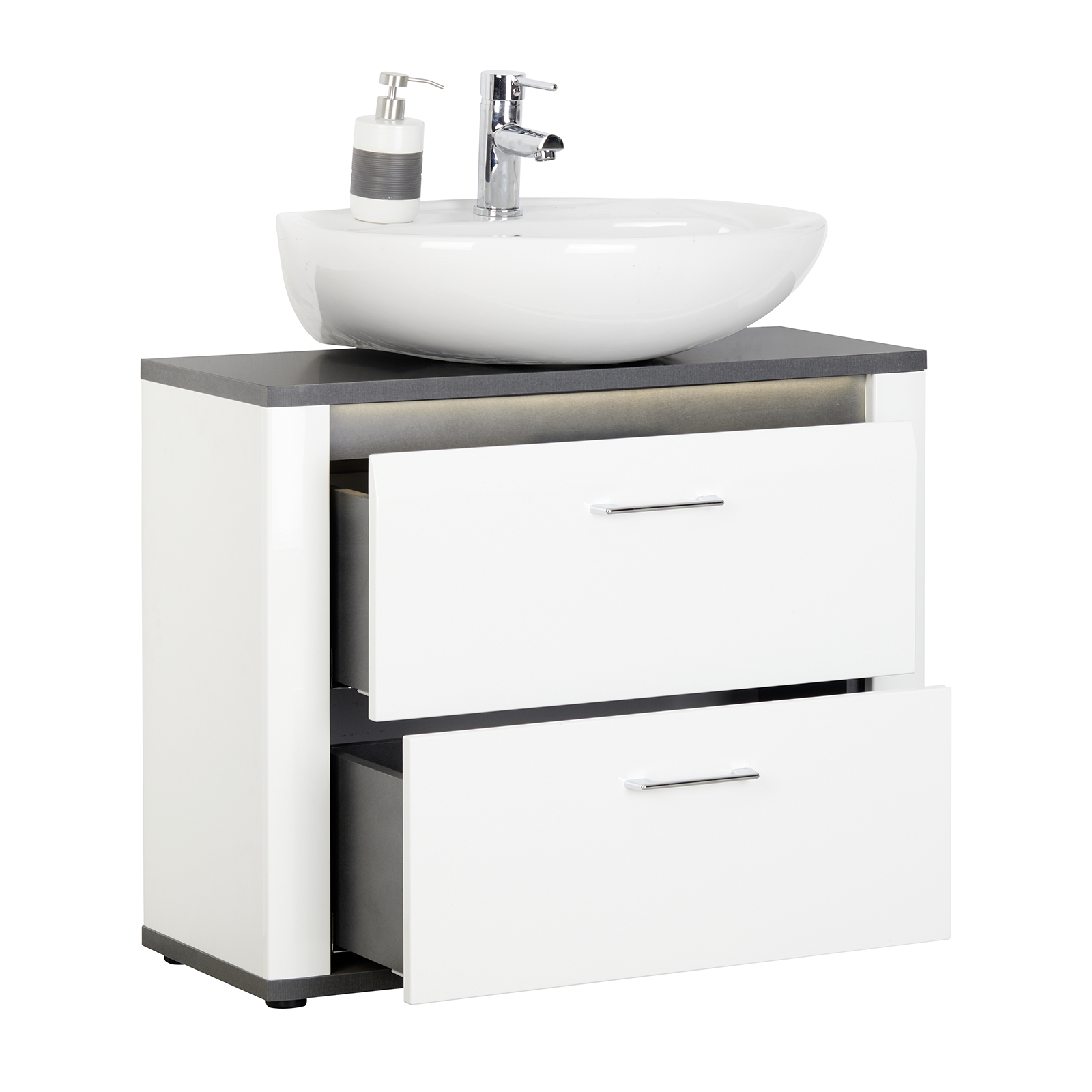 Luca Bessoni Waschbeckenunterschrank - weiß Hochglanz - Matera dunkel - 80 cm breit