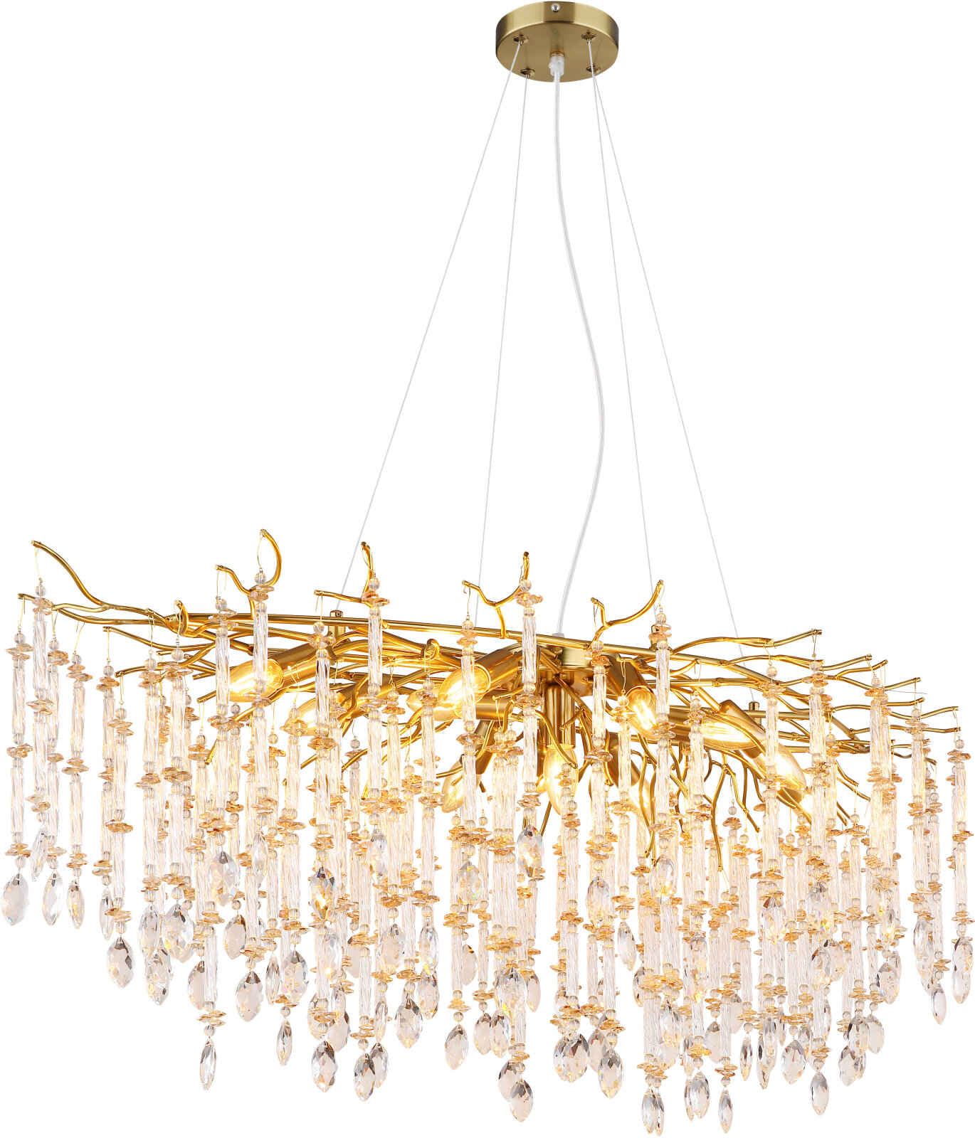 Luster - goldfarben matt - klar amber - Glaskristalle - 12-flammig