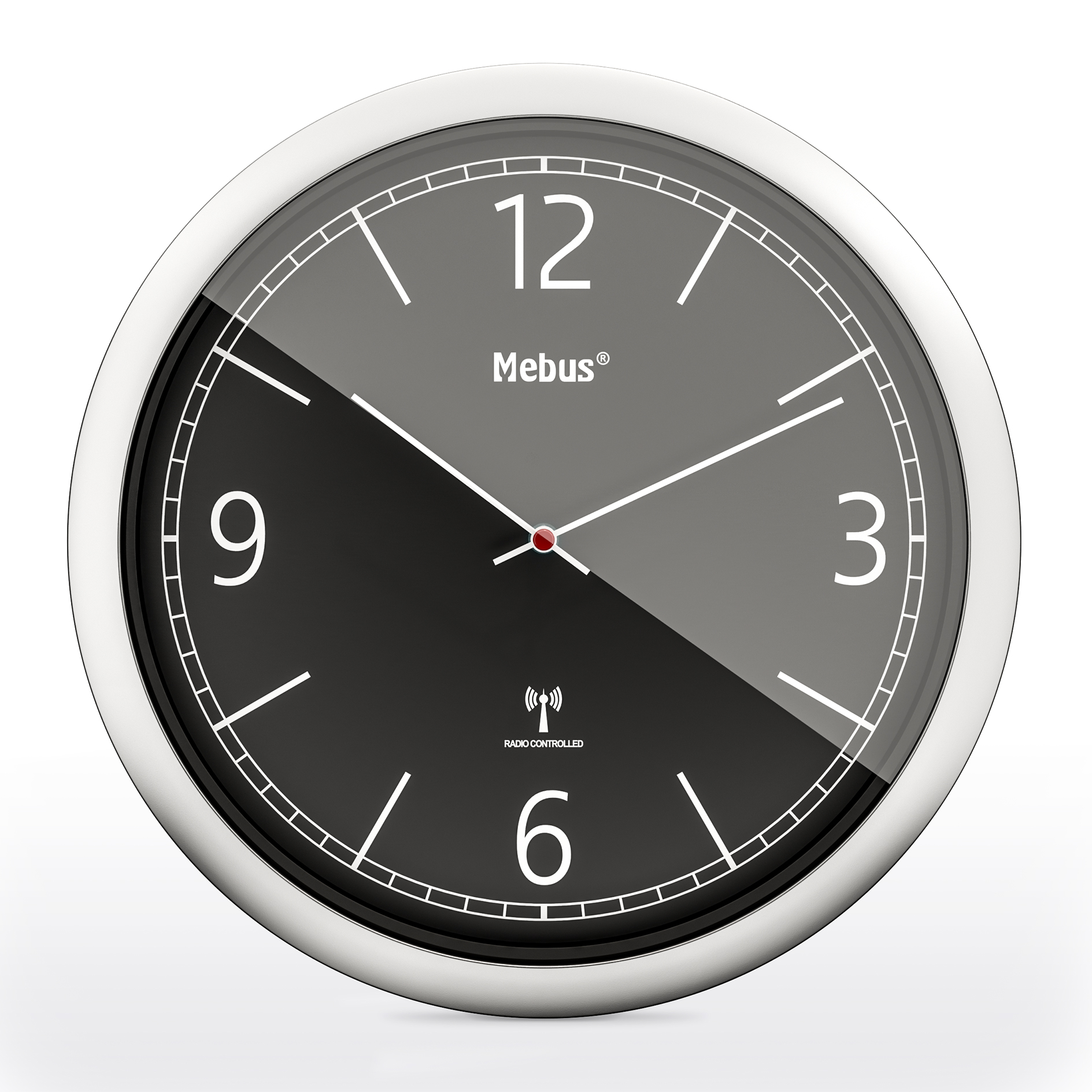 MEBUS Funk-Wanduhr - silber-schwarz - Ø 25 cm