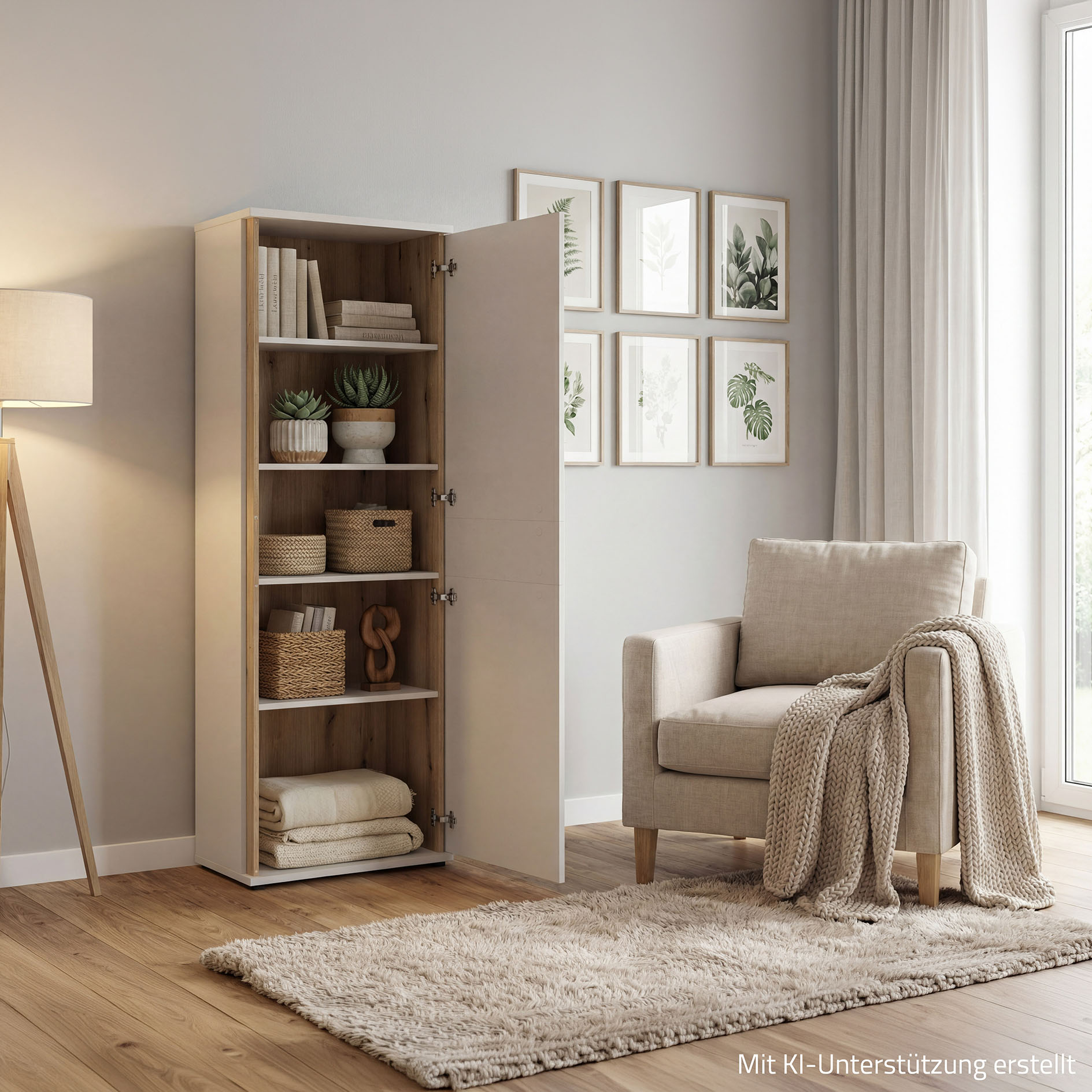 Mehrzweckschrank - Kaschmir - Evoke Eiche - 5 Fächer - 190 cm hoch