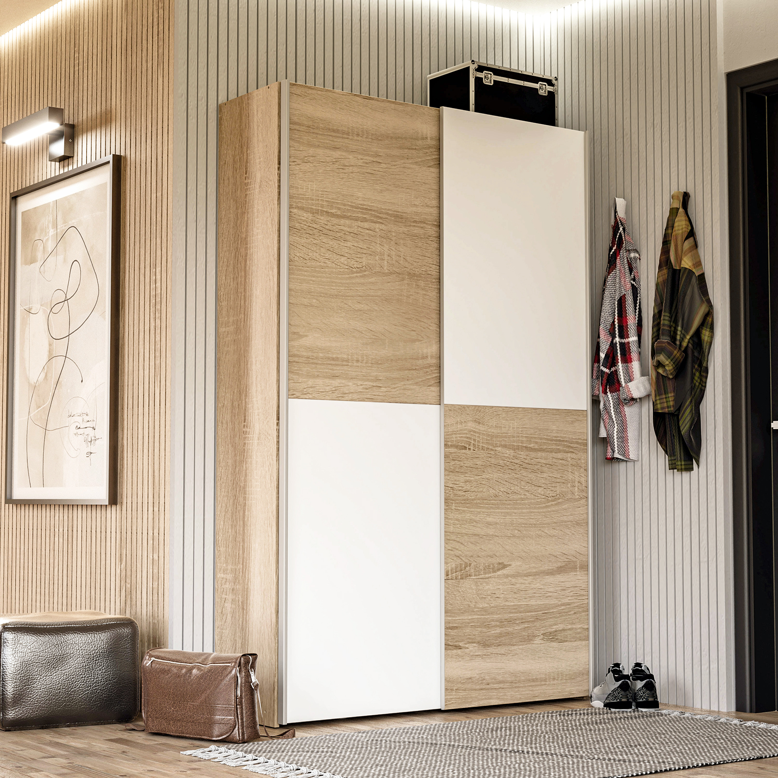 Forte Nano Kleiderschrank 121cm - Schmaler Flurschrank In Sonoma Eiche