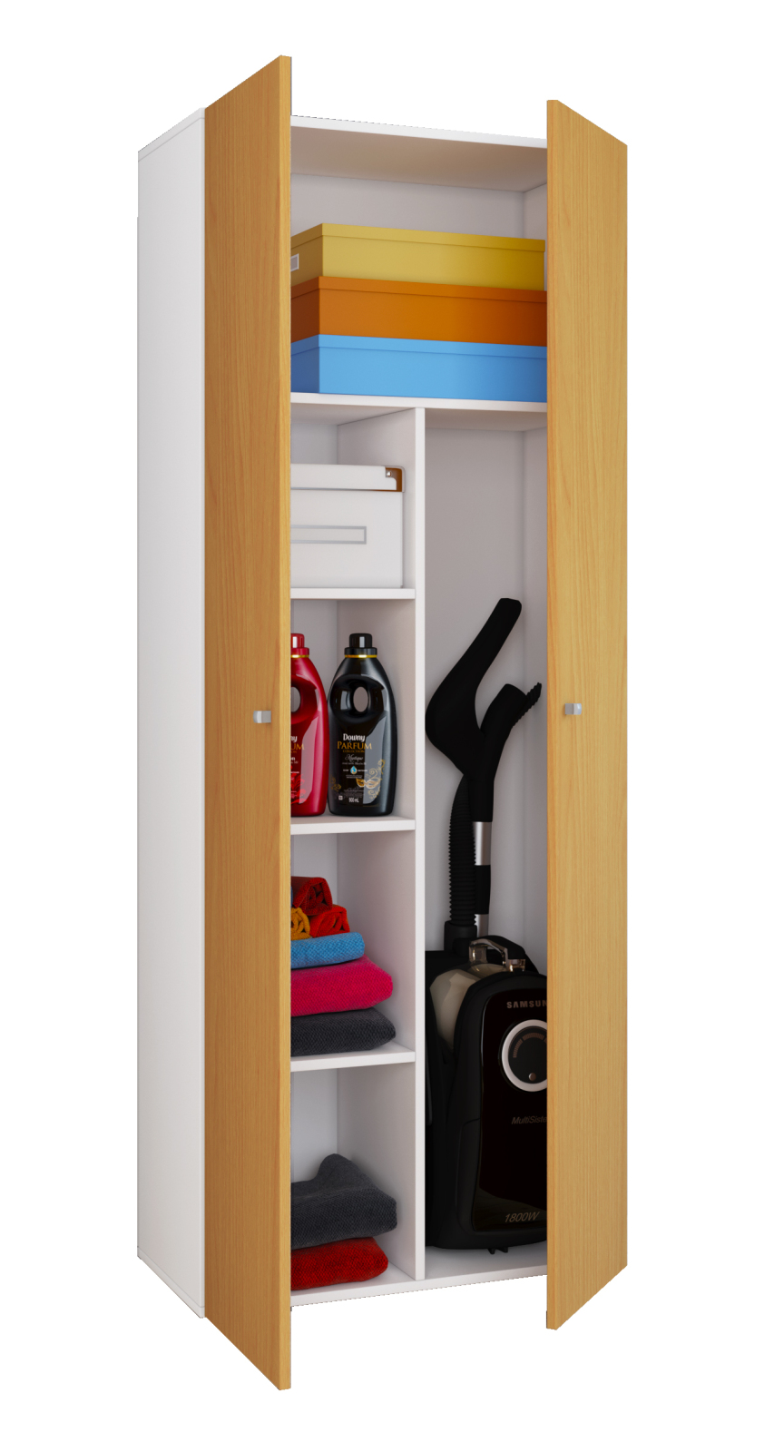 Mehrzweckschrank VANDOL II - Buche-weiß - 2 Türen - 6 Fächer