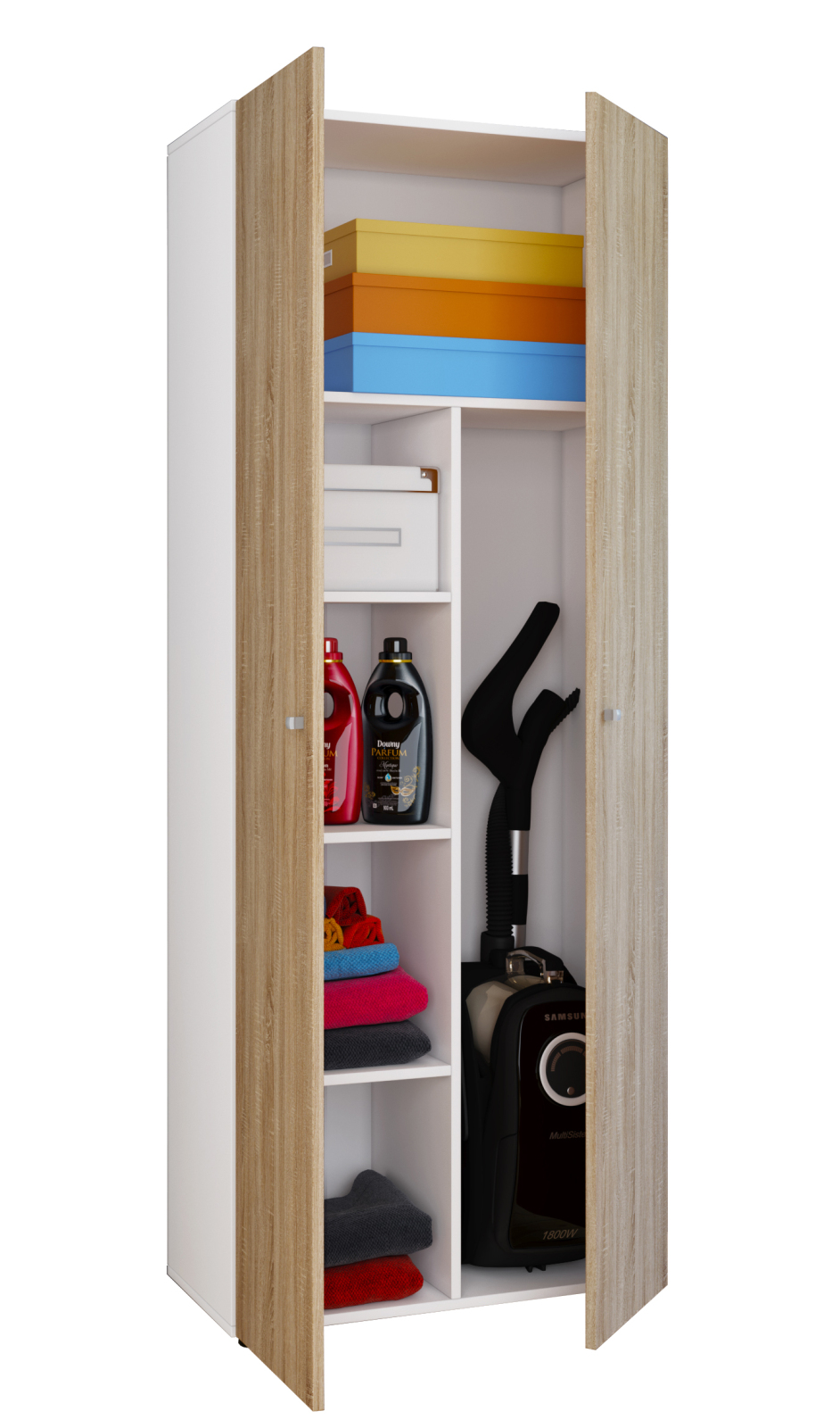 Mehrzweckschrank VANDOL II - Sonoma Eiche - weiß - 2 Türen - 6 Fächer