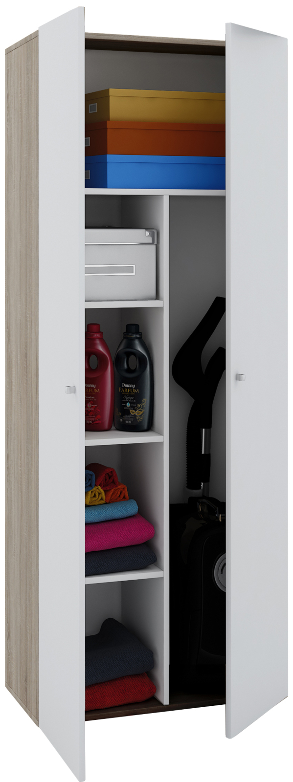 Mehrzweckschrank VANDOL II - weiß - Sonoma Eiche - 2 Türen - 6 Fächer