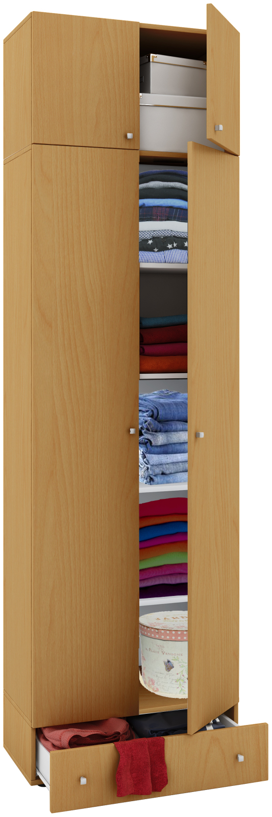 Mehrzweckschrank VANDOL l - Buche - mit Schubkasten und Aufsatz - 5 Fächer