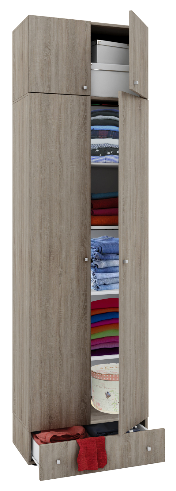 Mehrzweckschrank VANDOL l - Sonoma Eiche - mit Schubkasten und Aufsatz - 5 Fächer