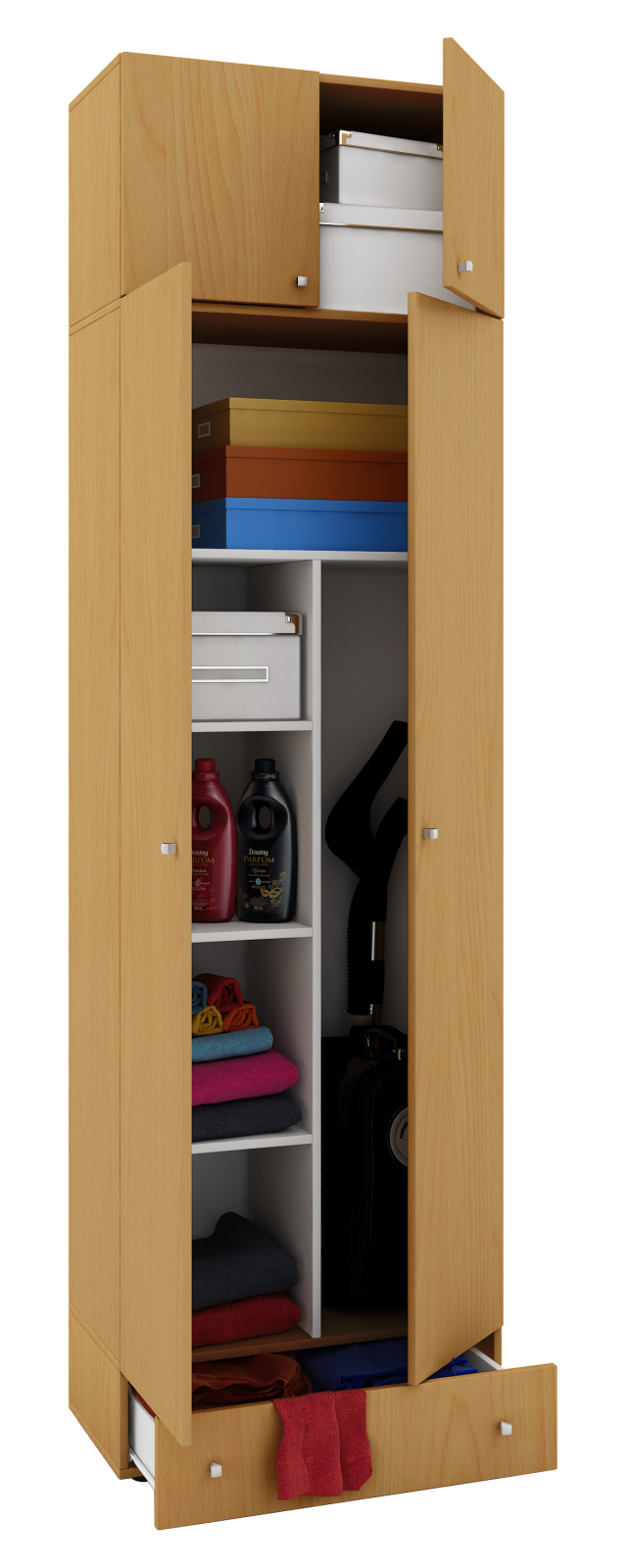 Mehrzweckschrank VANDOL ll - Buche - mit Schubkasten und Aufsatz - 6 Fächer