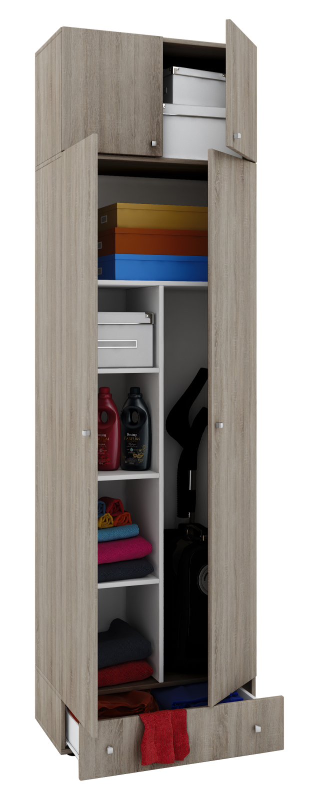 Mehrzweckschrank VANDOL ll - Sonoma Eiche - mit Schubkasten und Aufsatz - 6 Fächer