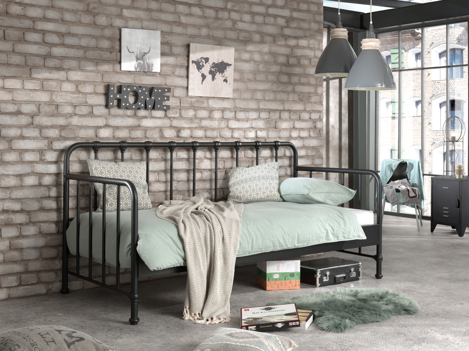 Metallbett BRONXX - schwarz matt - 90x200 cm