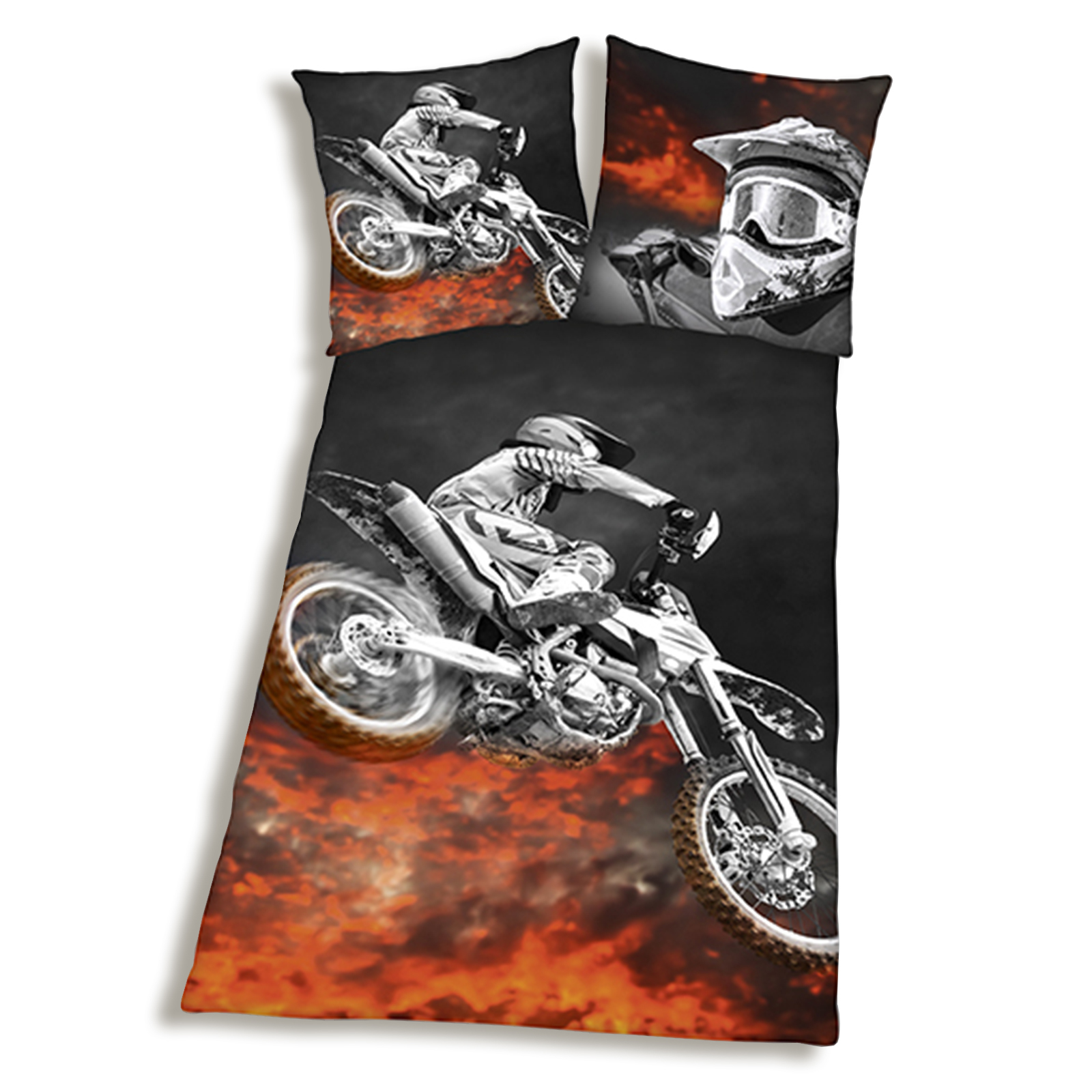 Microfaser-Bettwäsche MOTORCROSS- schwarz - 135x200 cm