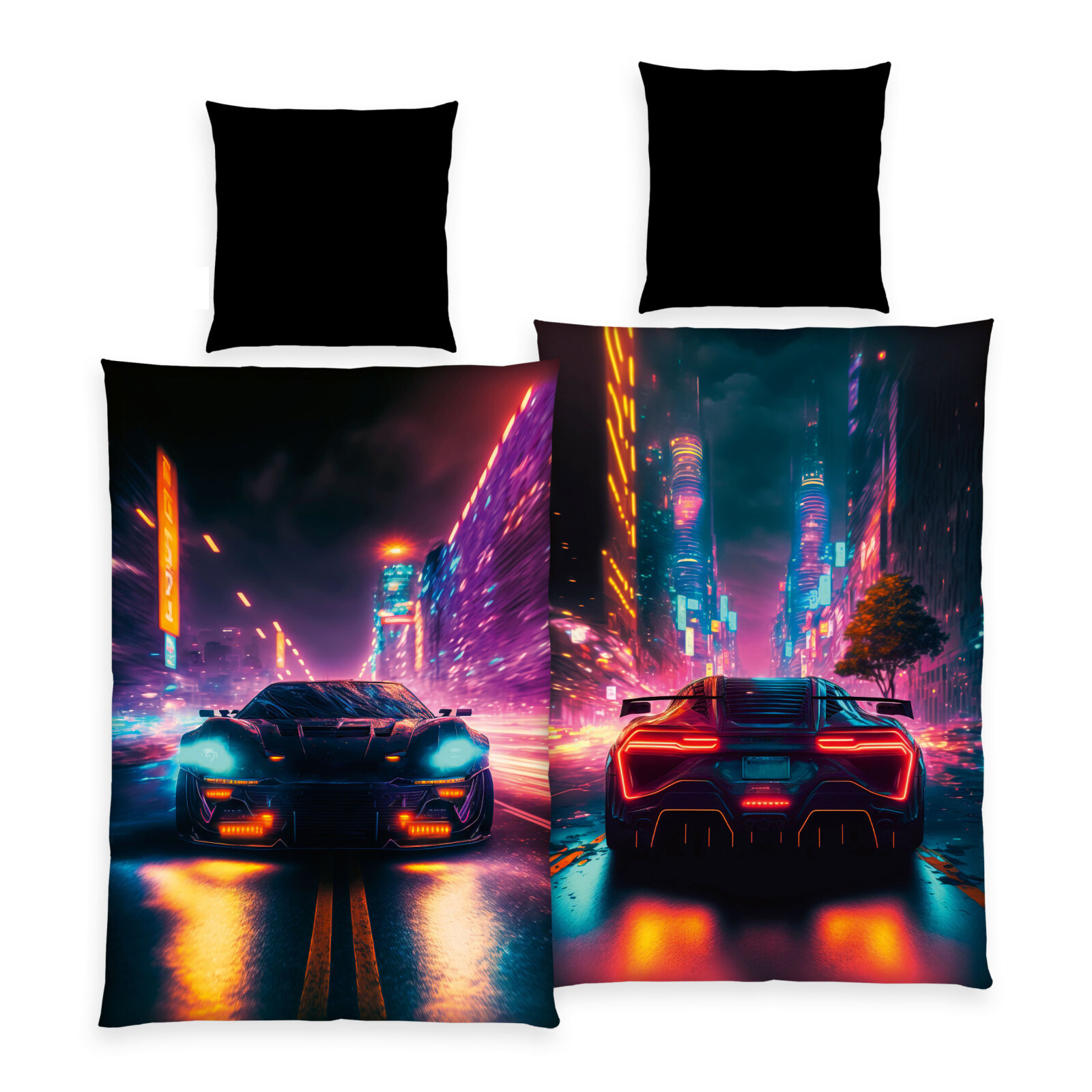 Microfaser-Bettwäsche NEON CAR - schwarz-bunt - 135x200 cm