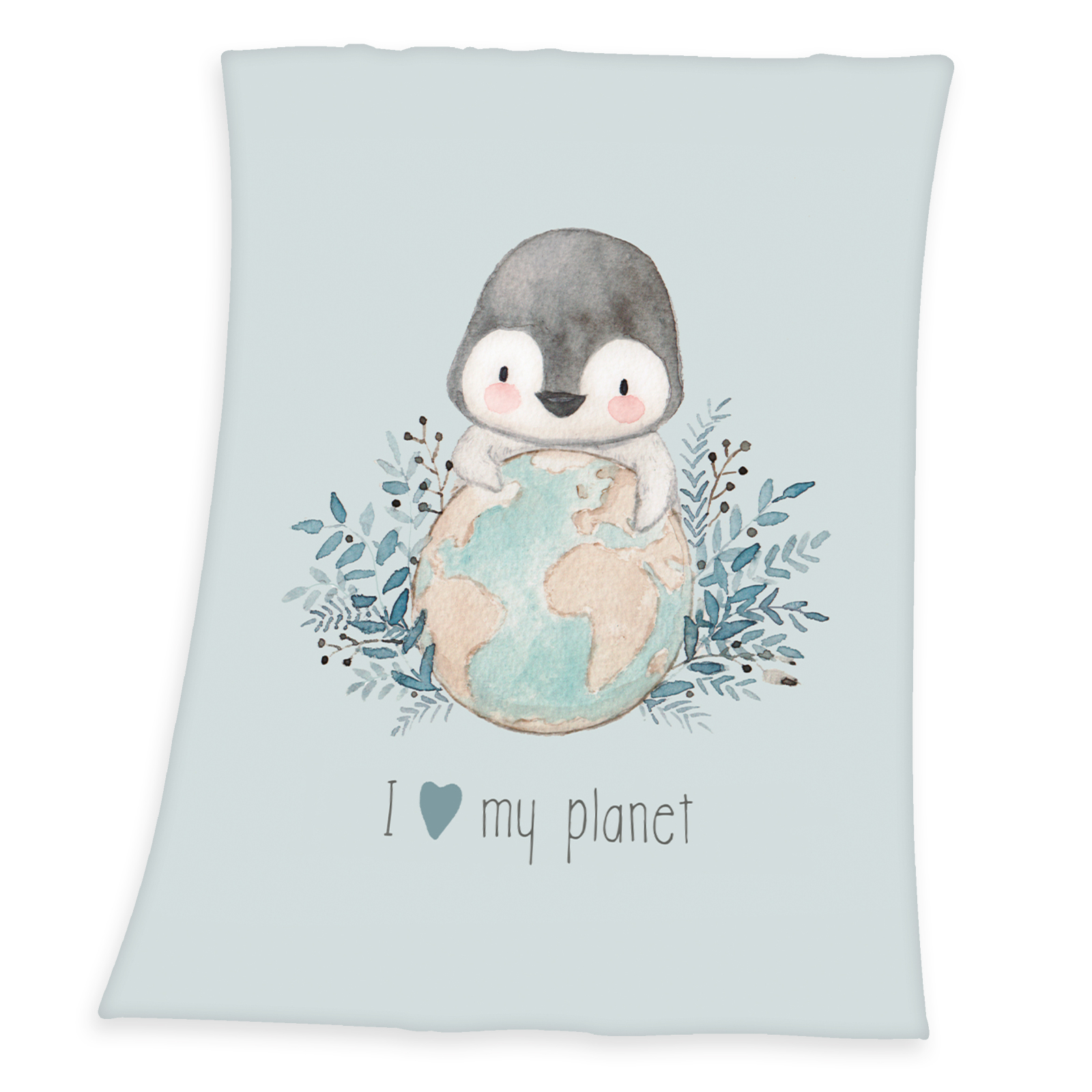 Microfaser-Flauschdecke PINGUIN - hellblau-bunt - 75x100 cm
