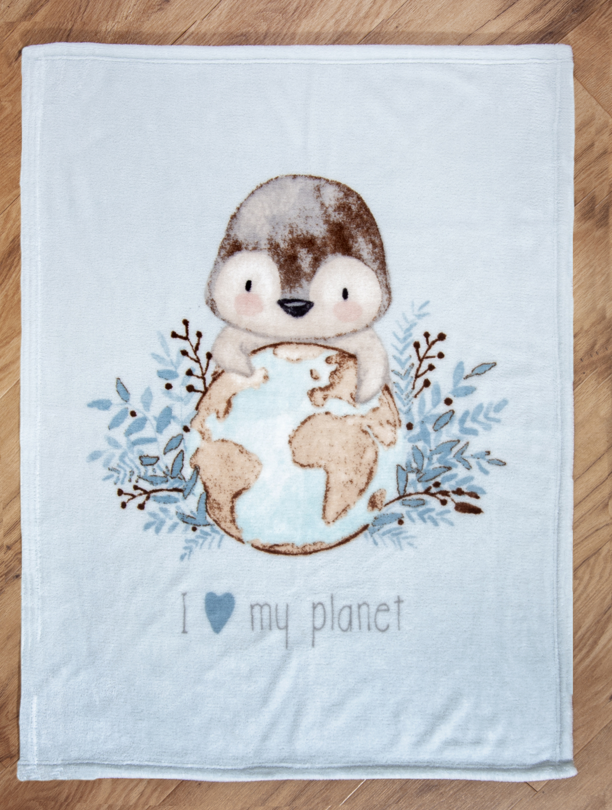 Microfaser-Flauschdecke PINGUIN - hellblau-bunt - 75x100 cm