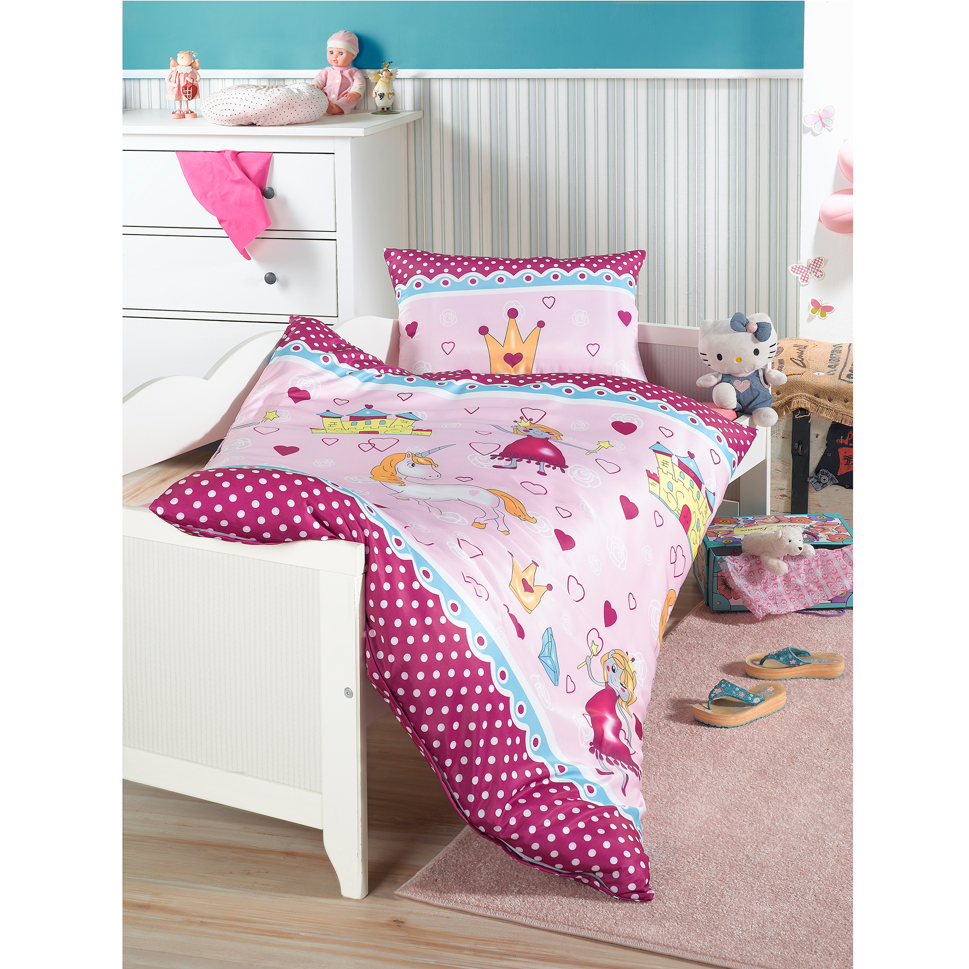 Microfaser-Kinderbettwäsche - pink - Lola - 100x135 cm