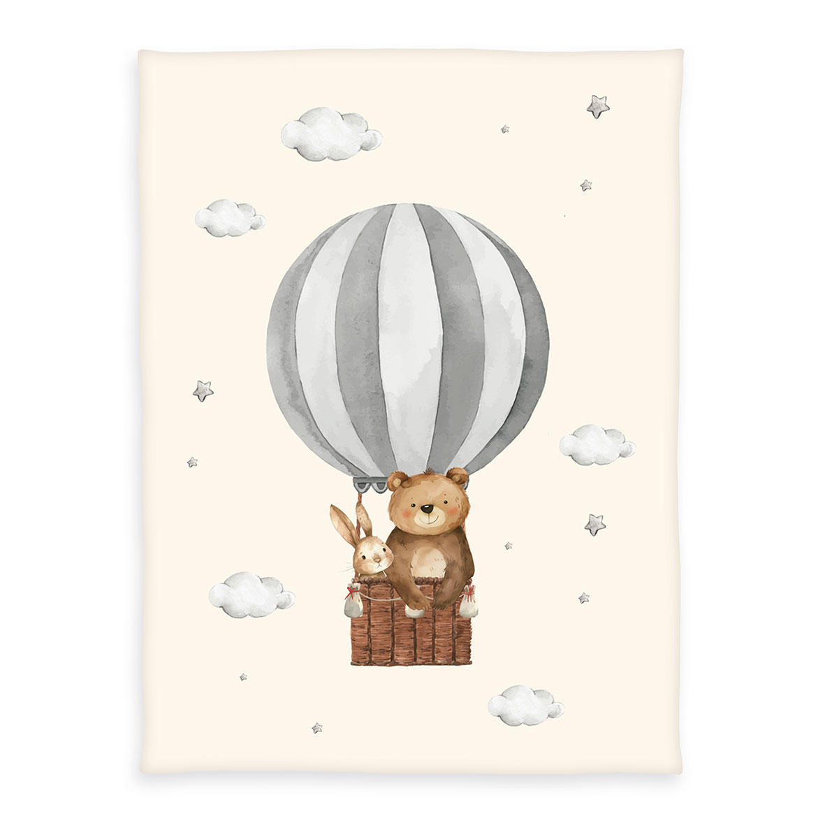 Microfaserflausch-Decke BALLONFAHRT - beige-grau-braun - 75x100 cm