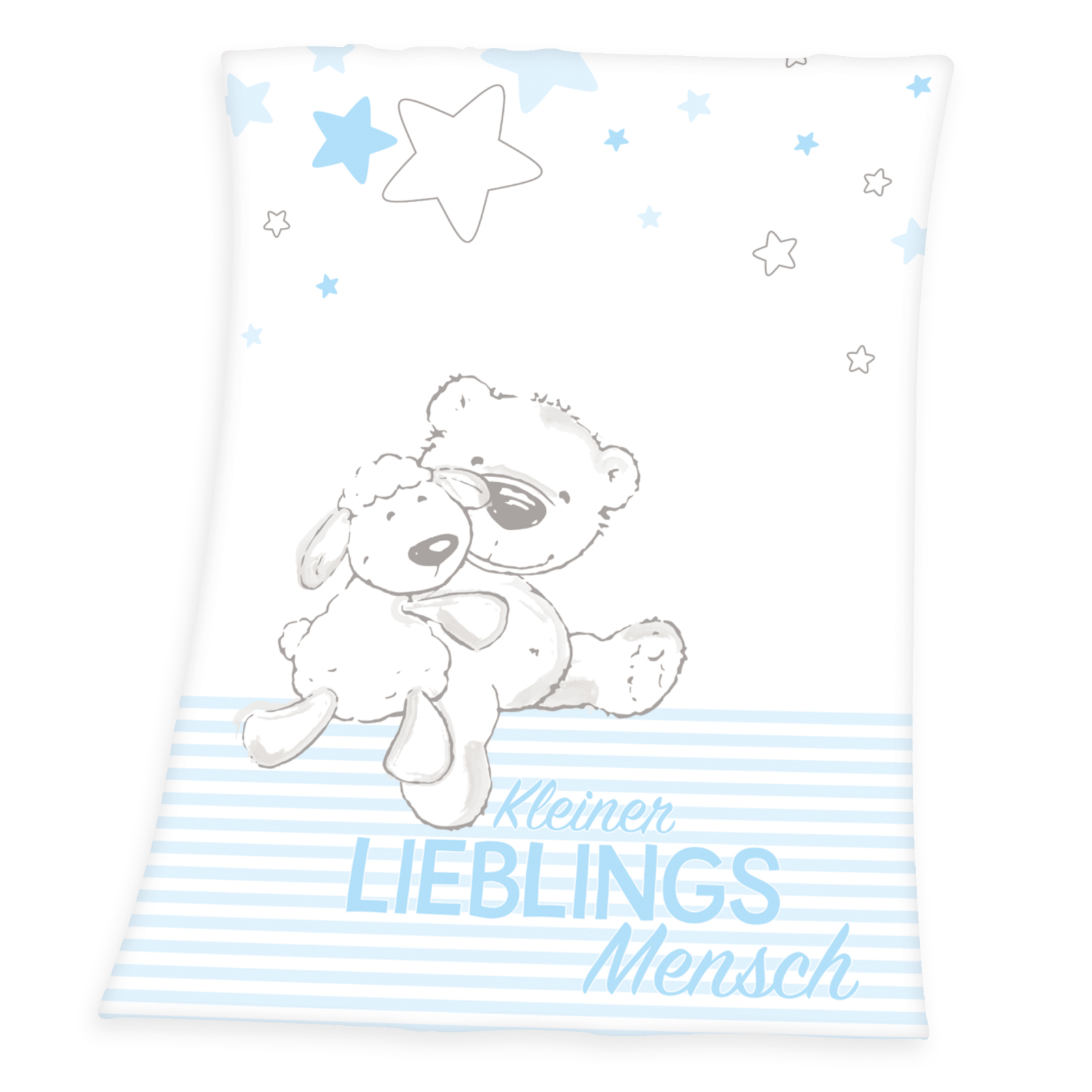 Microfaserflausch-Decke Lieblingsmensch - weiß-blau- 75x100 cm