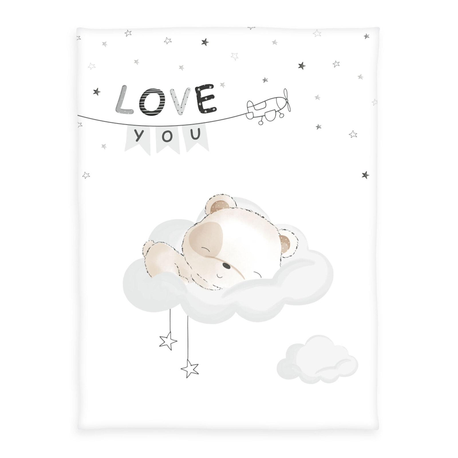Microfaserflausch-Decke SLEEPING LITTLE BEAR - beige-weiß - 75x100 cm