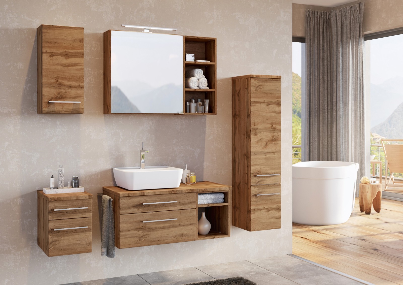 Midischrank DAVOS - Wotaneiche - 30 cm breit