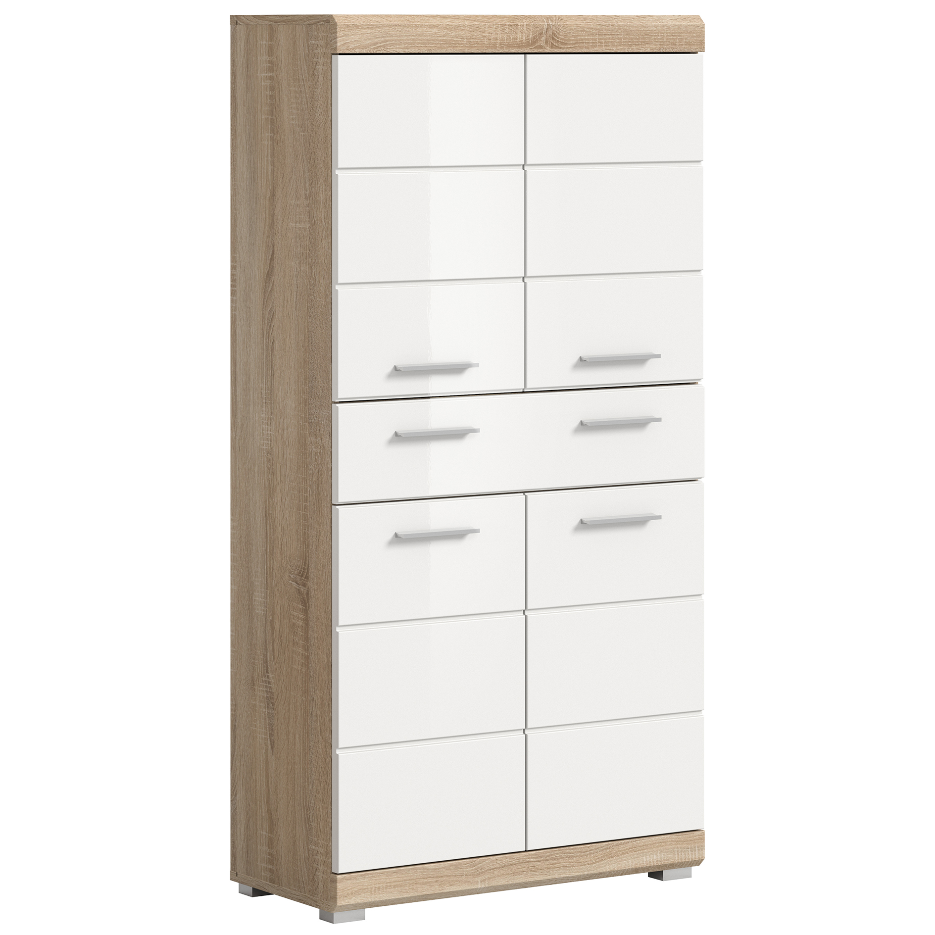 Midischrank LAMBADA - Sonoma Eiche - weiß Hochglanz - 141 cm hoch