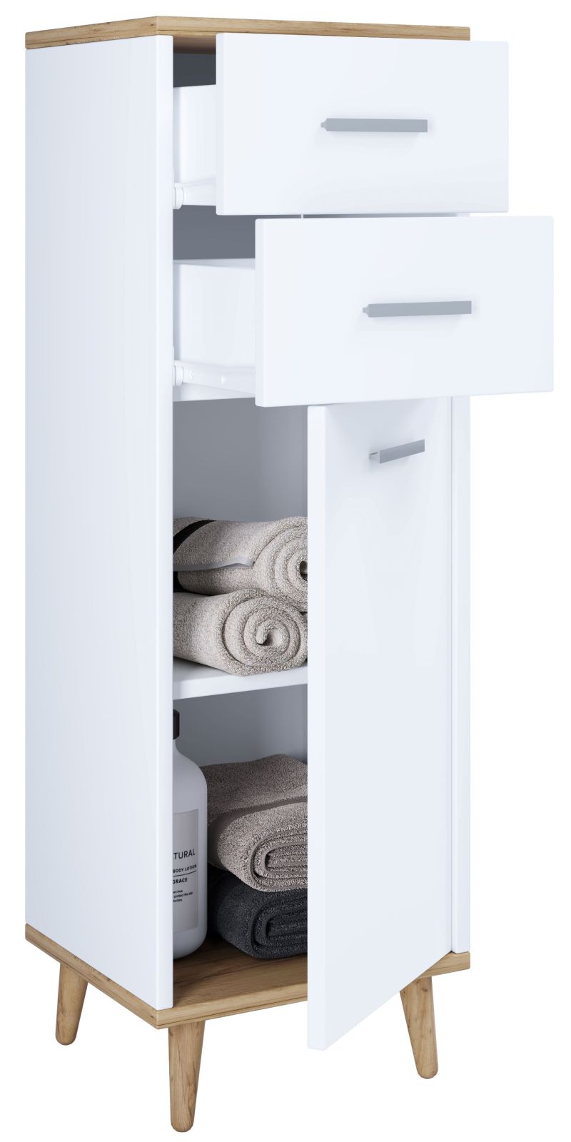 Midischrank LANDOS - weiß - Honig Eiche - 97 cm hoch