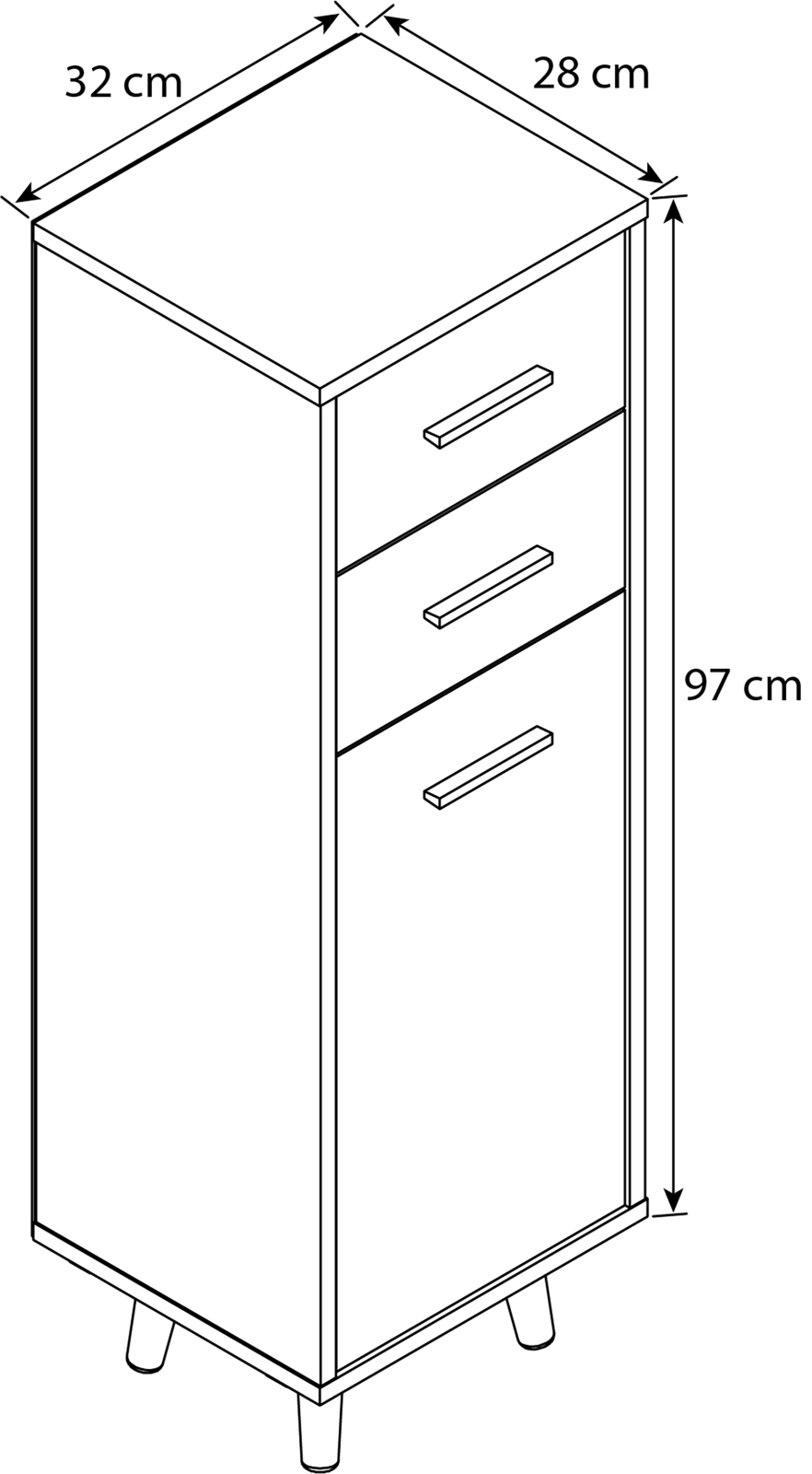 Midischrank LANDOS - weiß - Honig Eiche - 97 cm hoch